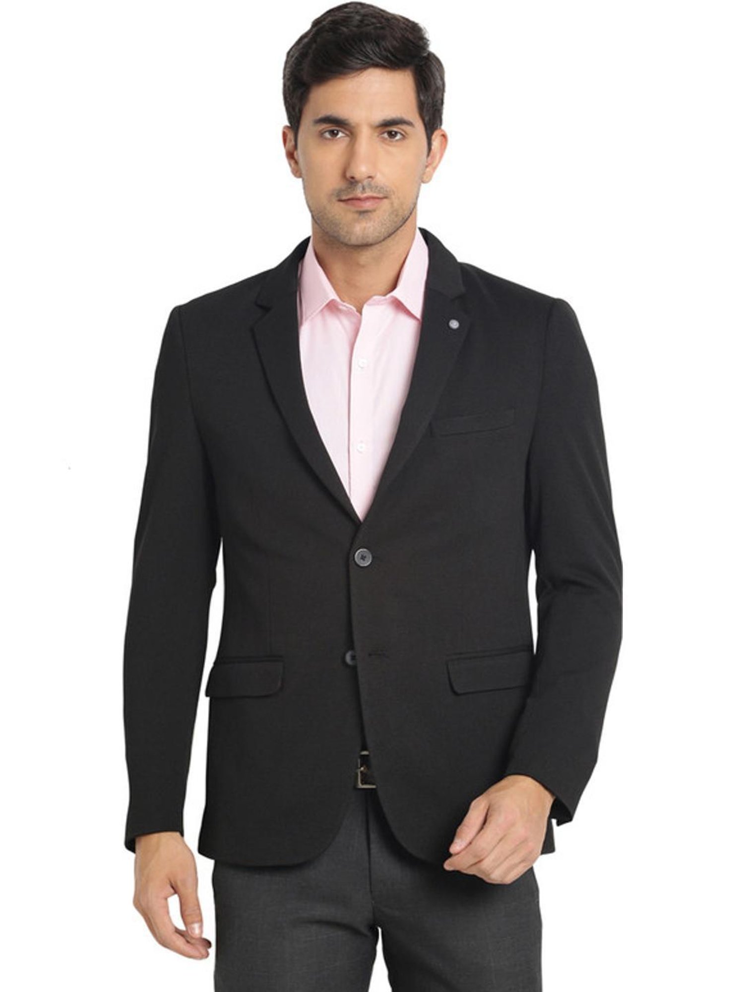 Turtle Black Slim Fit Self Pattern Blazer