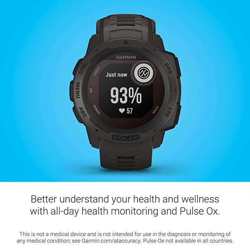 Instinct Solar, Solar-Powered Rugged Outdoor Smartwatch, Built-in Sports Apps and Health Monitoring, Graphite