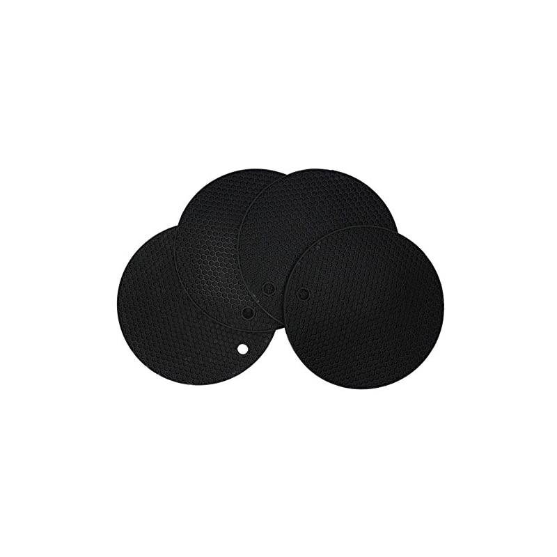 Silicone heat resistant trivet mat set of 4 hot pad for pot holder counter top protector and spoon rest food grade safe Round Black