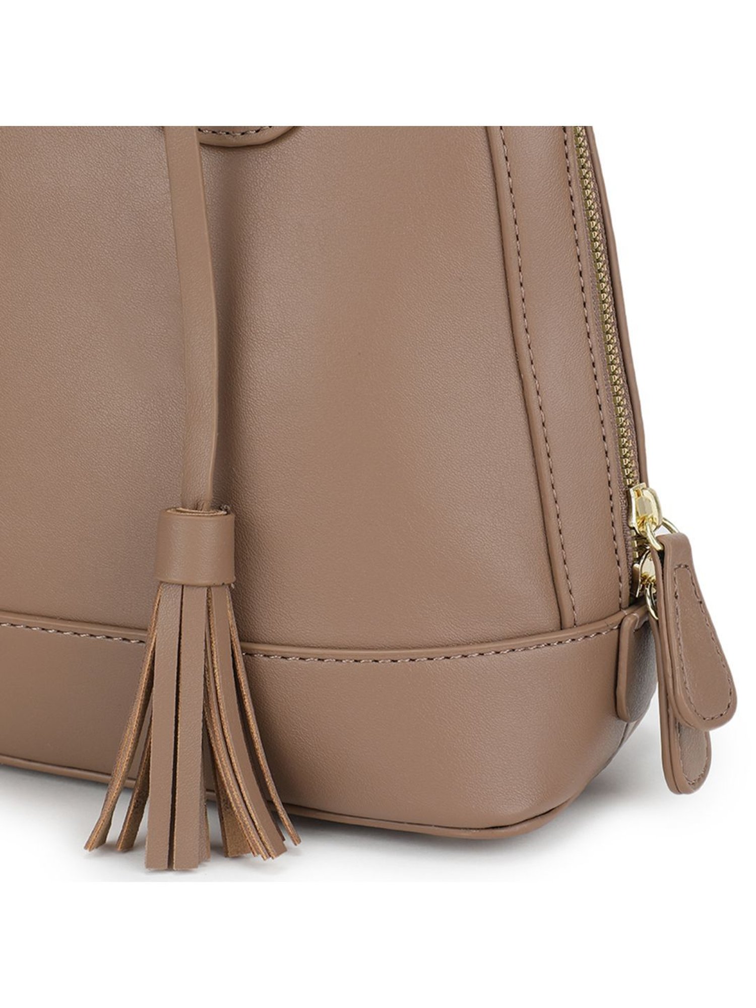 Tyra Iris Taupe Solid Faux Leather Handbag