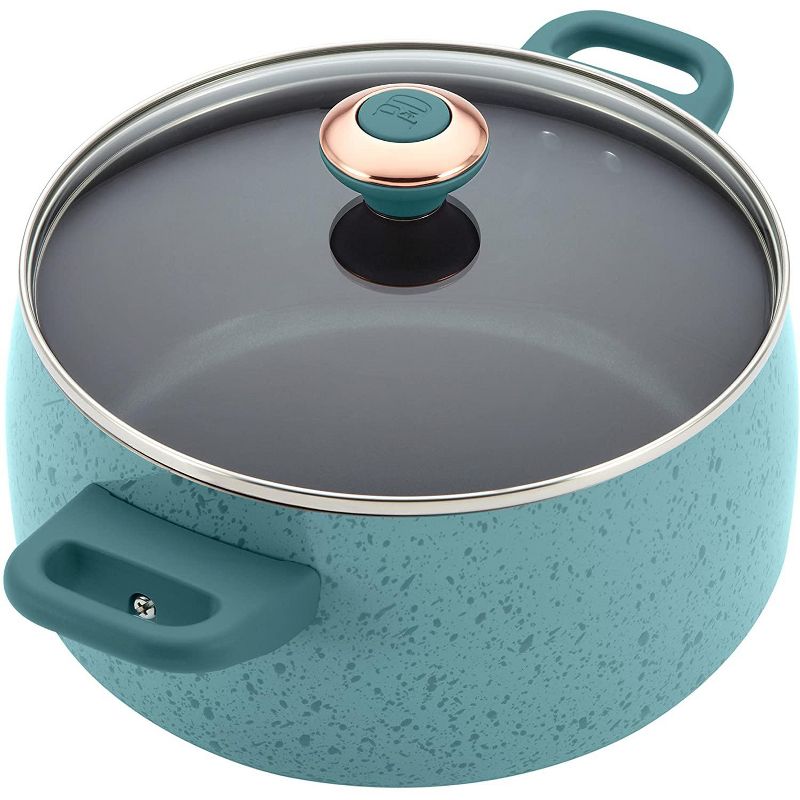 Paula Deen 12513 Signature Nonstick Cookware Pots and Pans Set, 15 Piece, Aqua Speckle