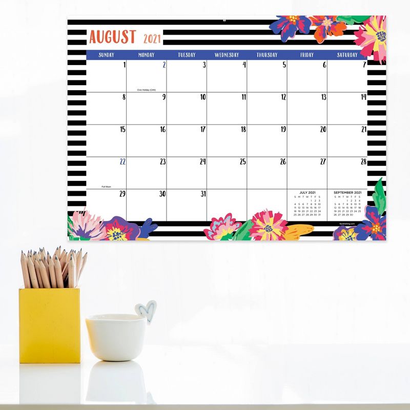 2021-22 Academic Desktop Calendar Bloom & Blossom Monthly Desk Pad Blotter - The Time Factory