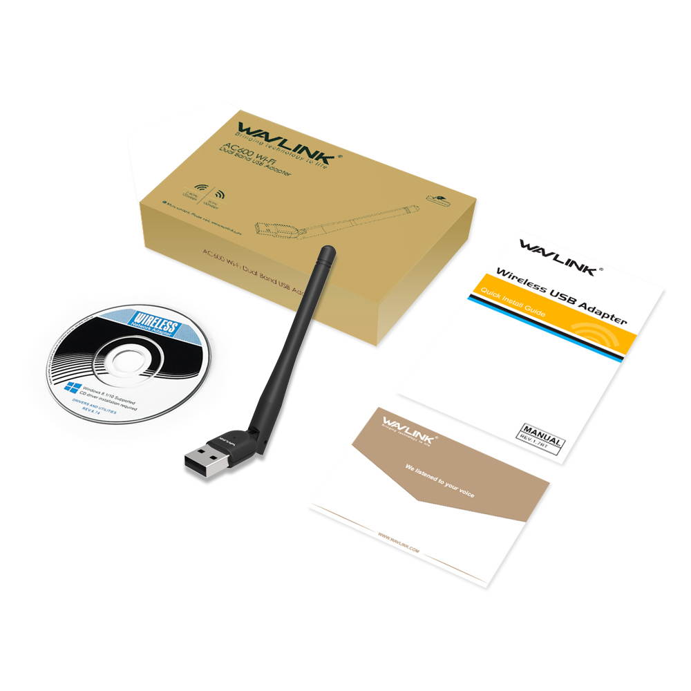 Wavlink AC650 USB WiFi Adapter 650Mbps WiFi Card Dual Band 2.4GHz/5GHz 802.11 ac/a/b/g/n WEP, WPA/WPA2 thernet Network LAN Card, Mini Size Easy Set Up Support Windows 10 / 7 / XP / 8.x / Mac OS X