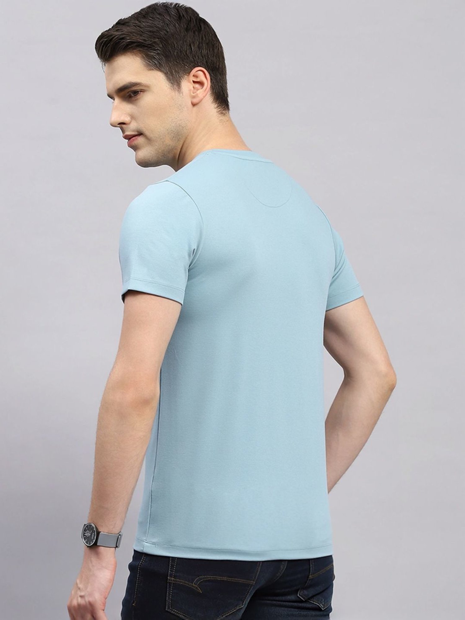Monte Carlo Sky Blue Regular Fit Printed T-Shirt