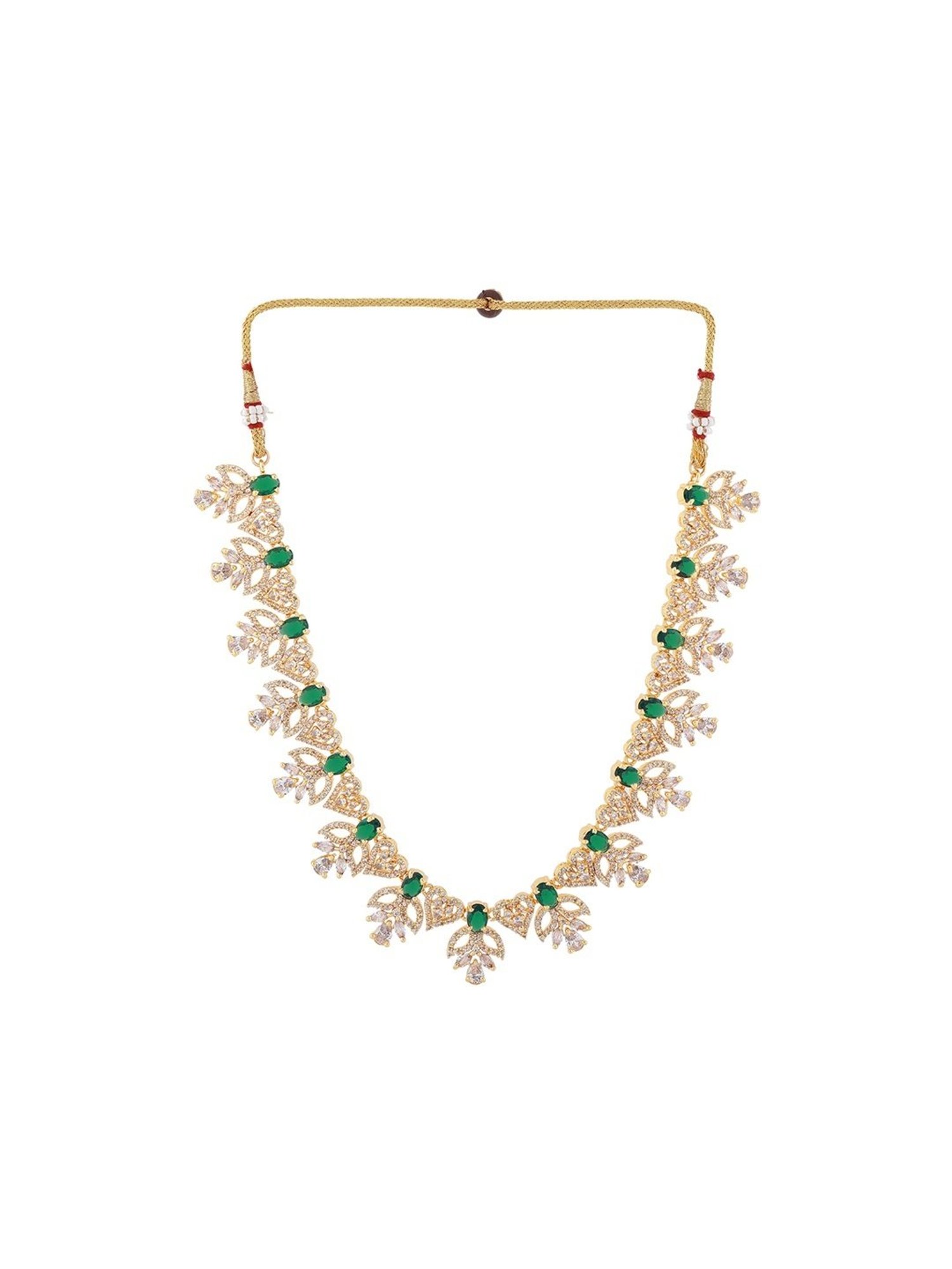 Estele Gold-Plated CZ Dazzling Designer Necklace Set with Colored Stones for Women