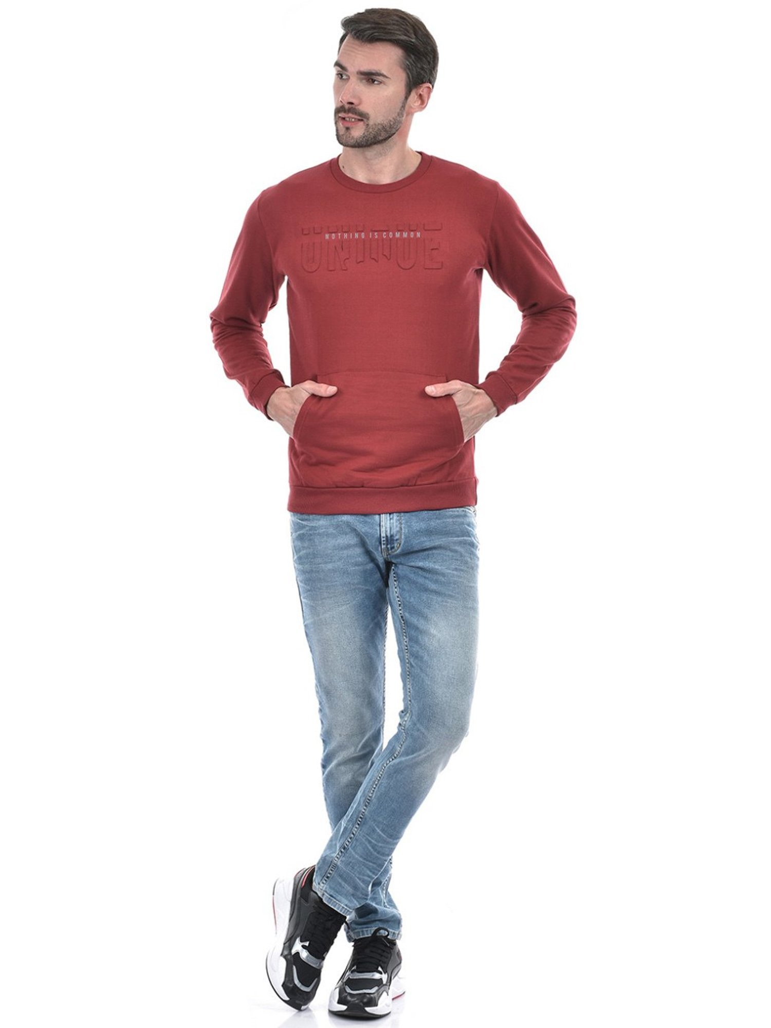 Lawman Maroon Cotton Regular Fit Printed Sweatshirts
