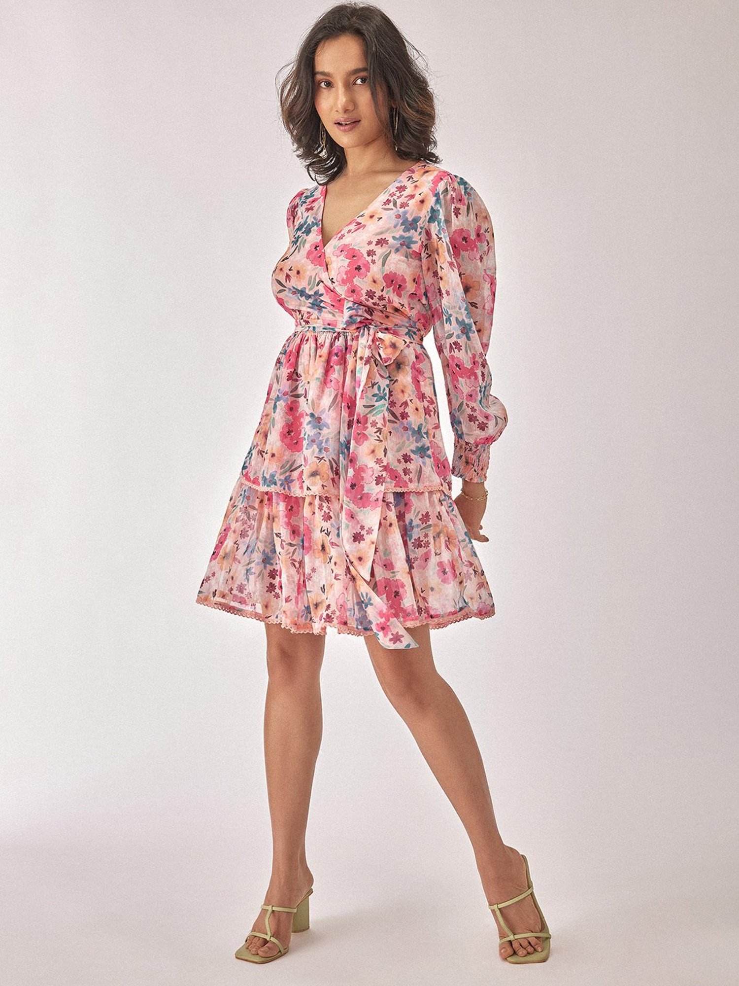 The Label Life Multicolor Floral Wrap Dress