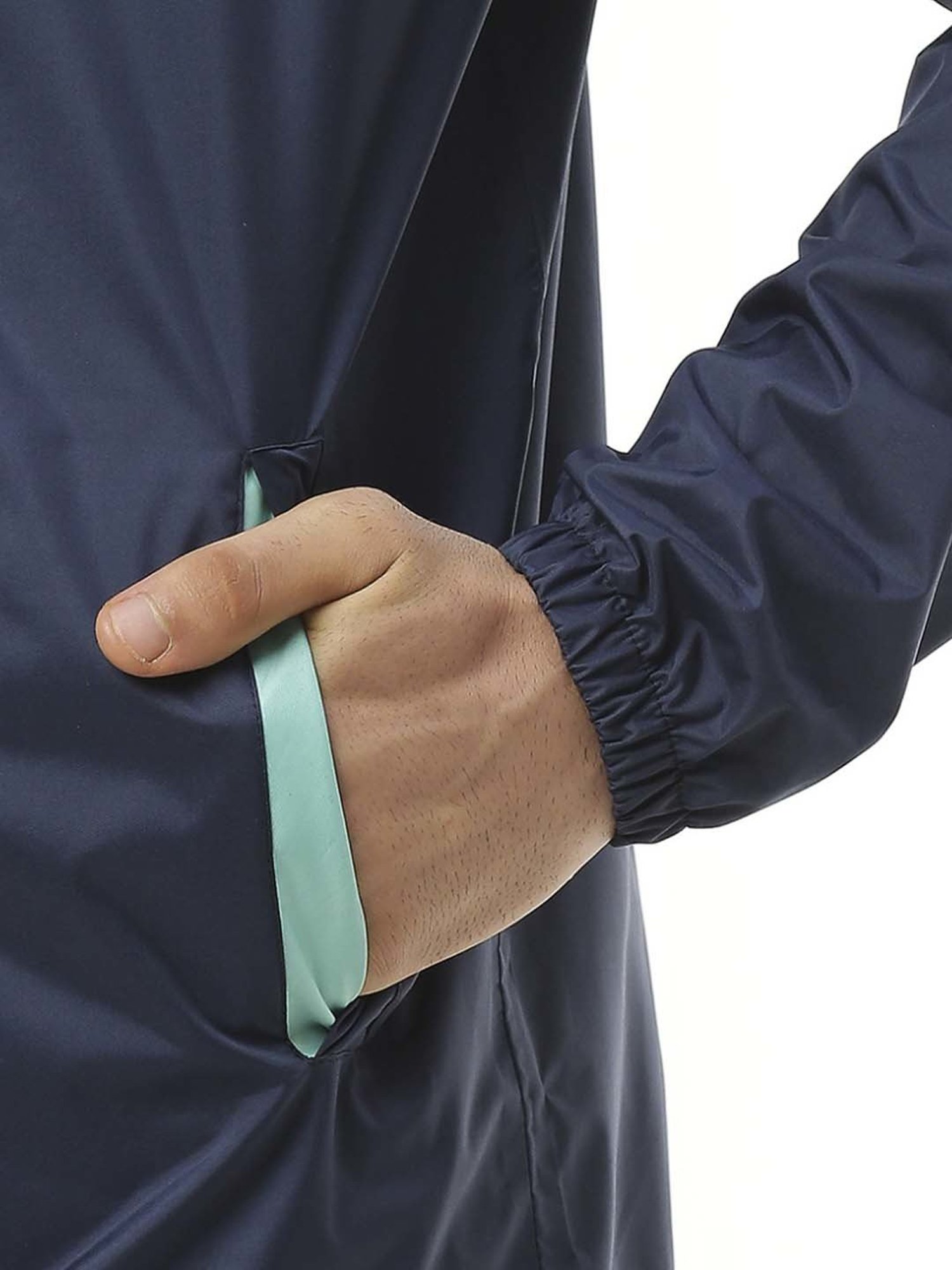 Zeel Navy & Green Colour-Block Rainwear Jacket