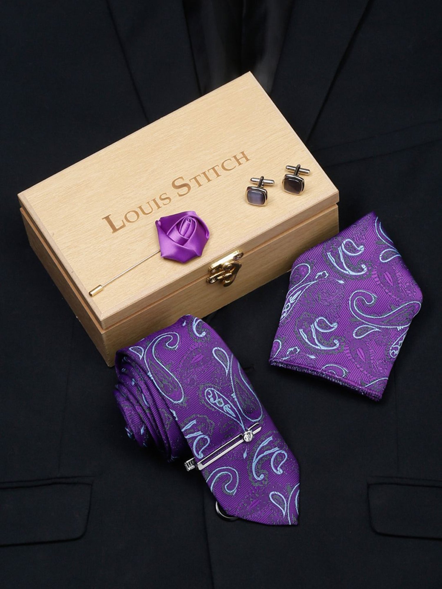 Louis Stitch Blue Printed Necktie Gift Set - Set of 3