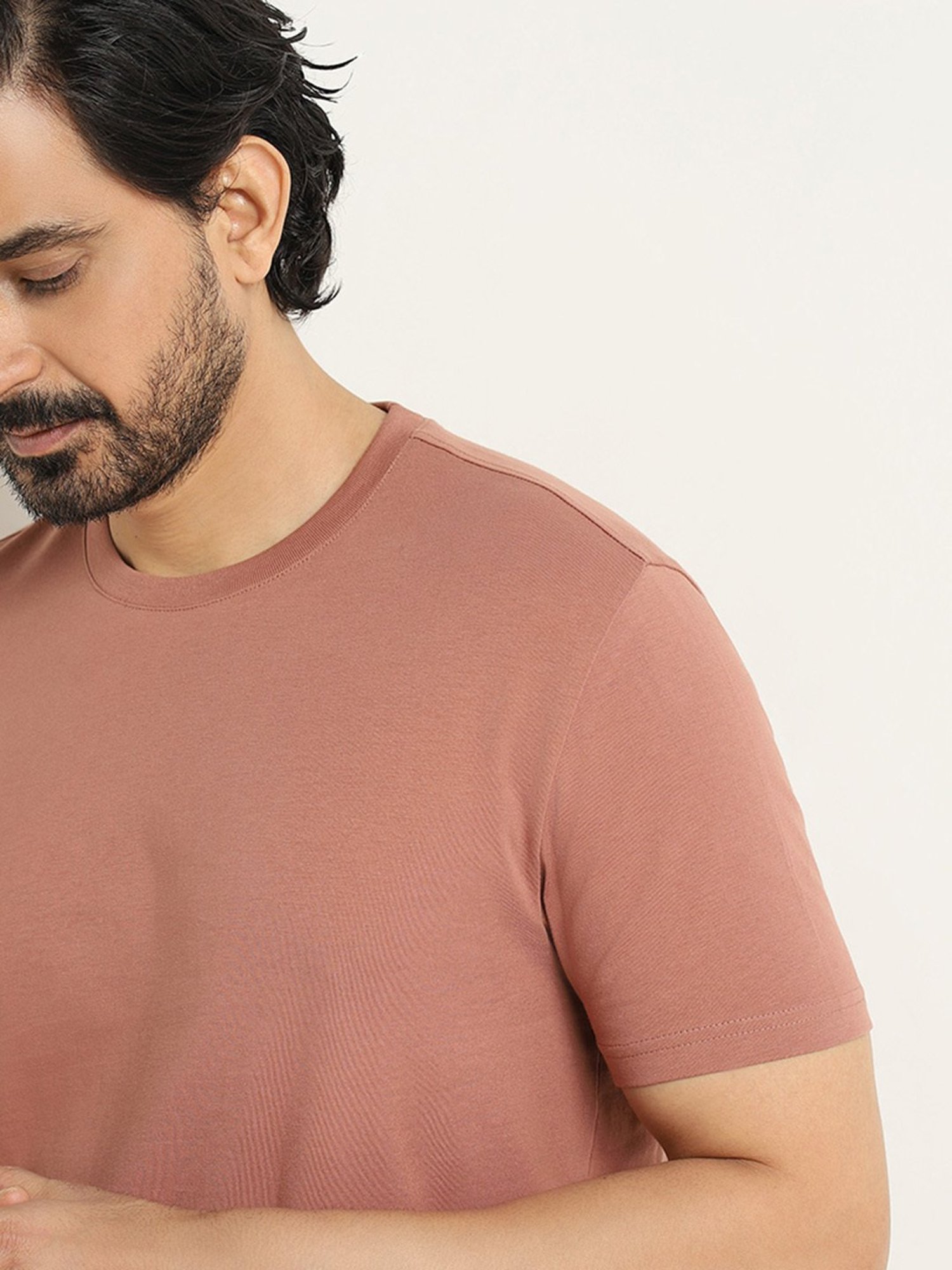 WES Casuals by Westside Light Pink Slim Fit T-Shirt