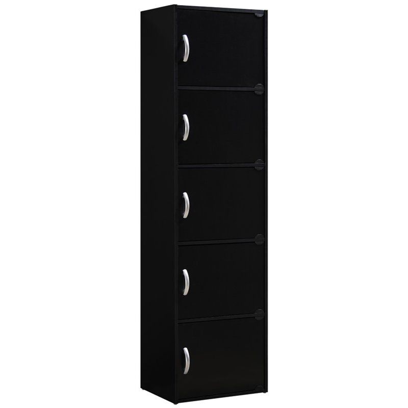 5 Shelf 5 Door Bookcase in Black - Pemberly Row