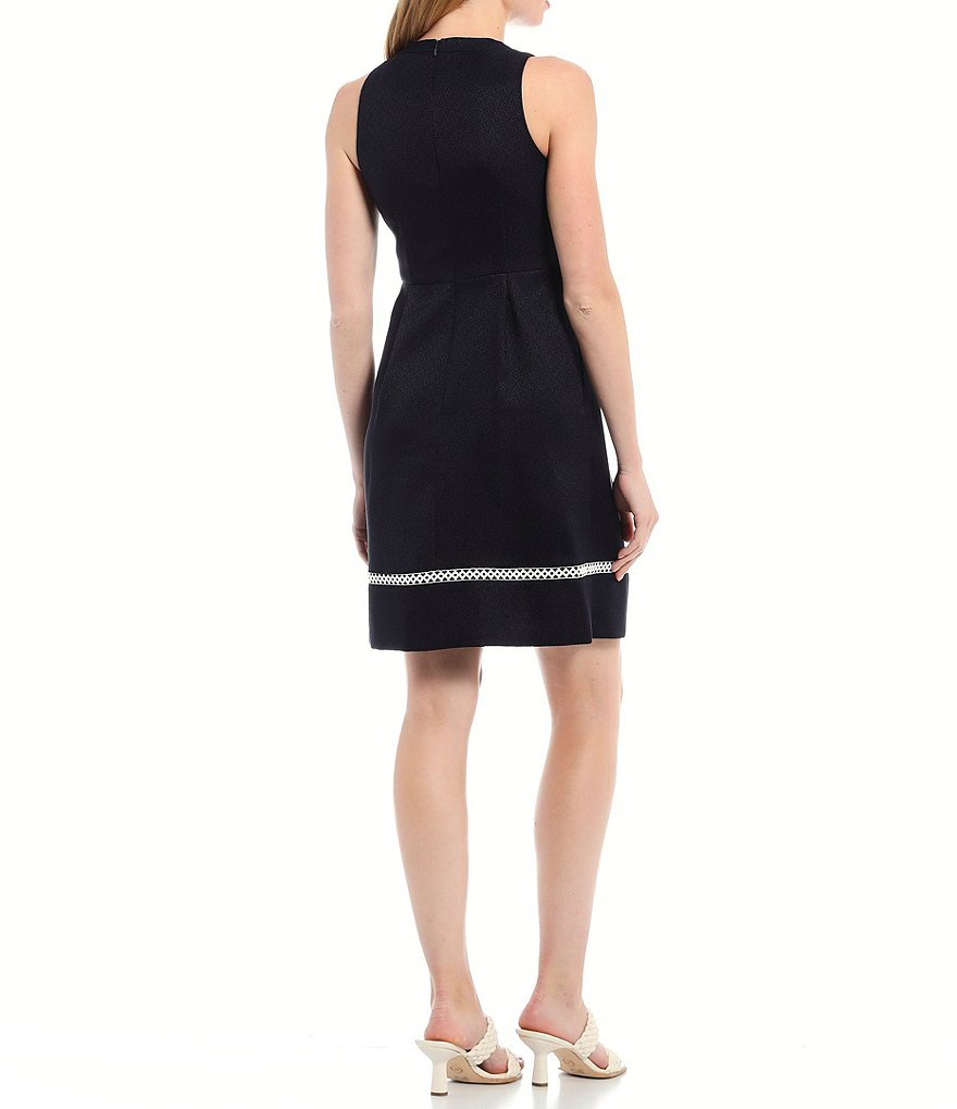 Eliza J Applique Empire Waist Sleeveless Crew Neck Crepe Dress
