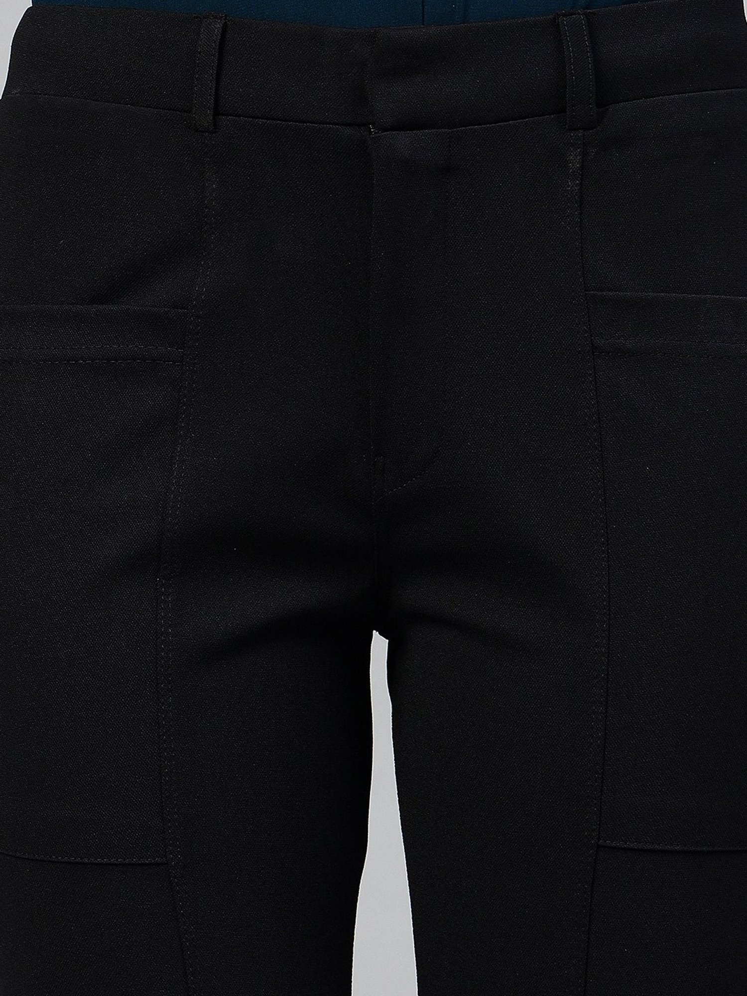 FITHUB Black Slim Fit Mid Rise Trousers