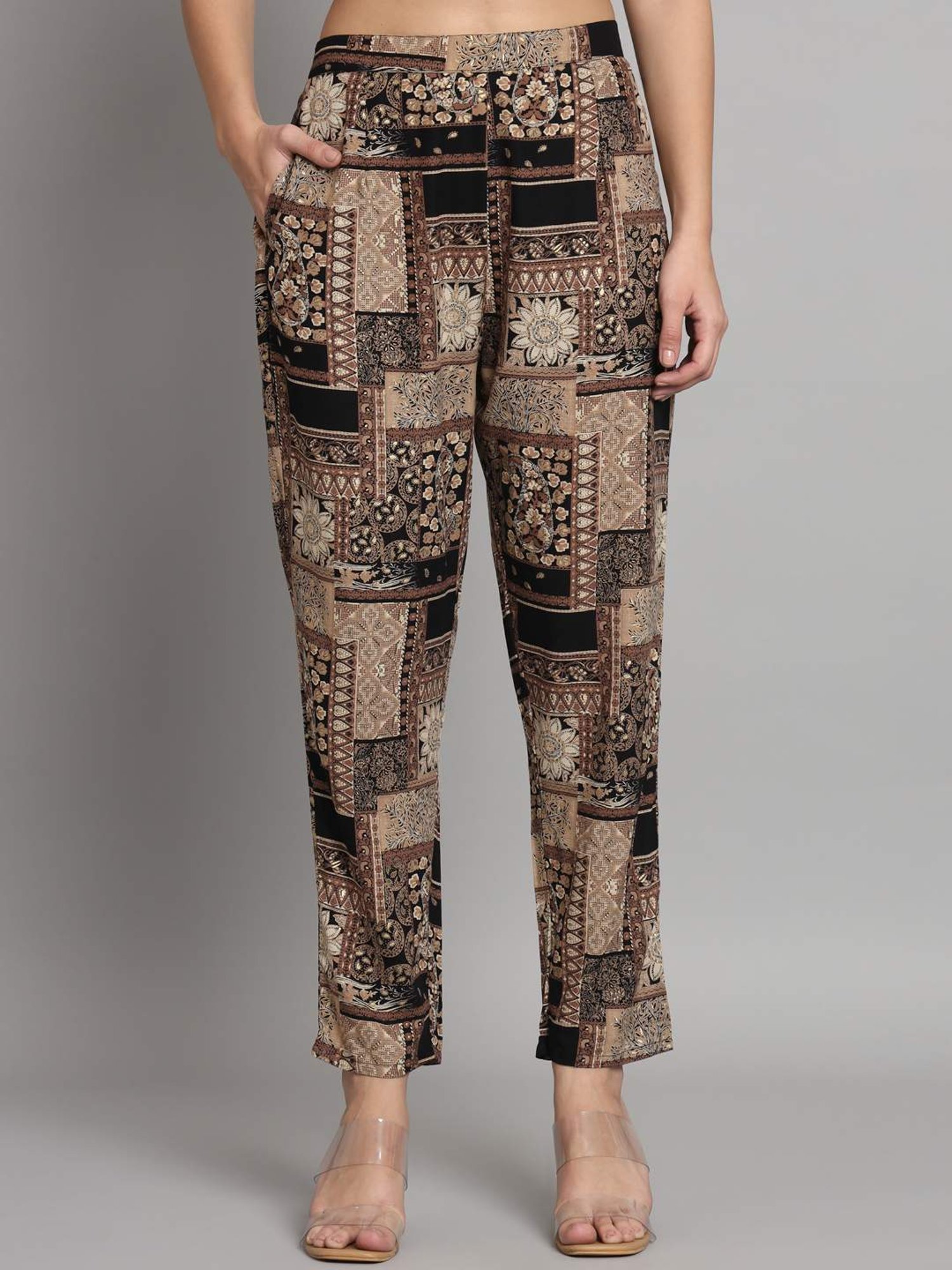 READIPRINT FASHIONS Black & Beige Printed Top Pant Set