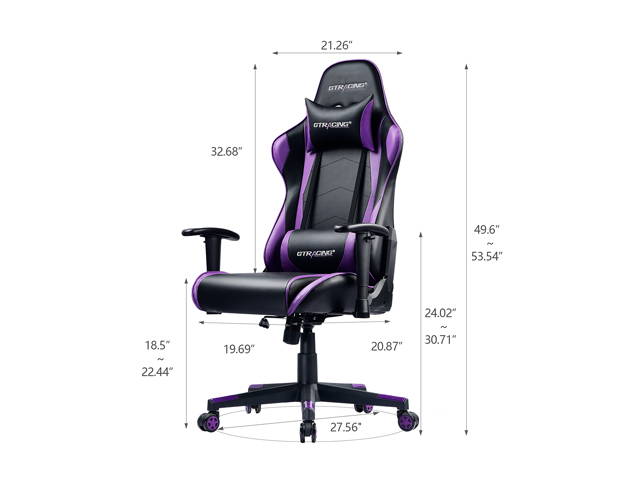 GTRACING Ergonomic Office Chair - Racing Seat, Height Adjustment, Pillows, Recliner, Swivel Rocker Tilt, for E-Sports, Computers, and Gaming
