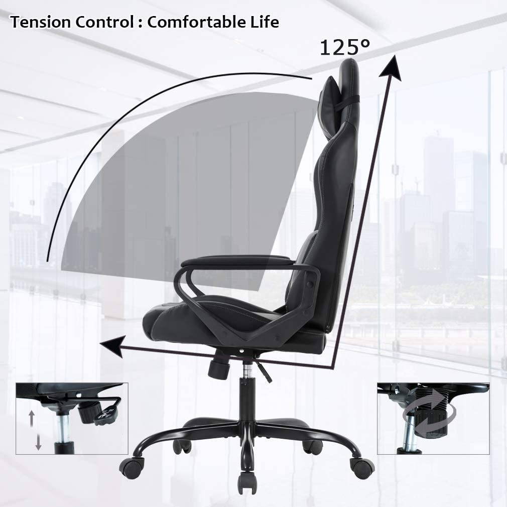 Gaming Chair Massage Office Chair Racing Chair with Lumbar Support Arms Headrest High Back PU Leather Ergonomic Desk Chair Rolling Swivel Adjustable PC Computer Chair for Women Adults Girls(White)