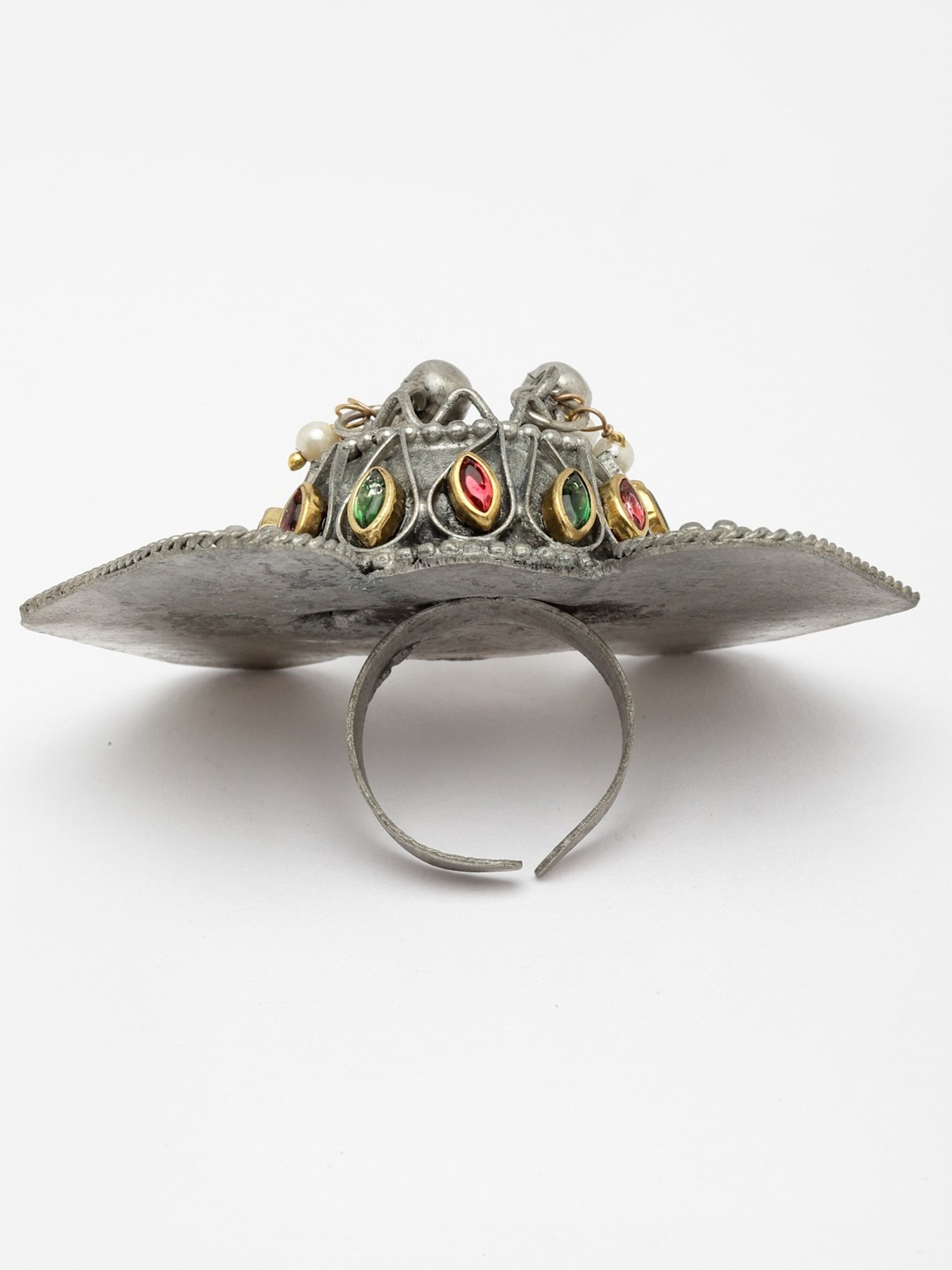 Moedbuille Stones Studded Antique Design Handcrafted Oxidised Silver Plated Finger Ring