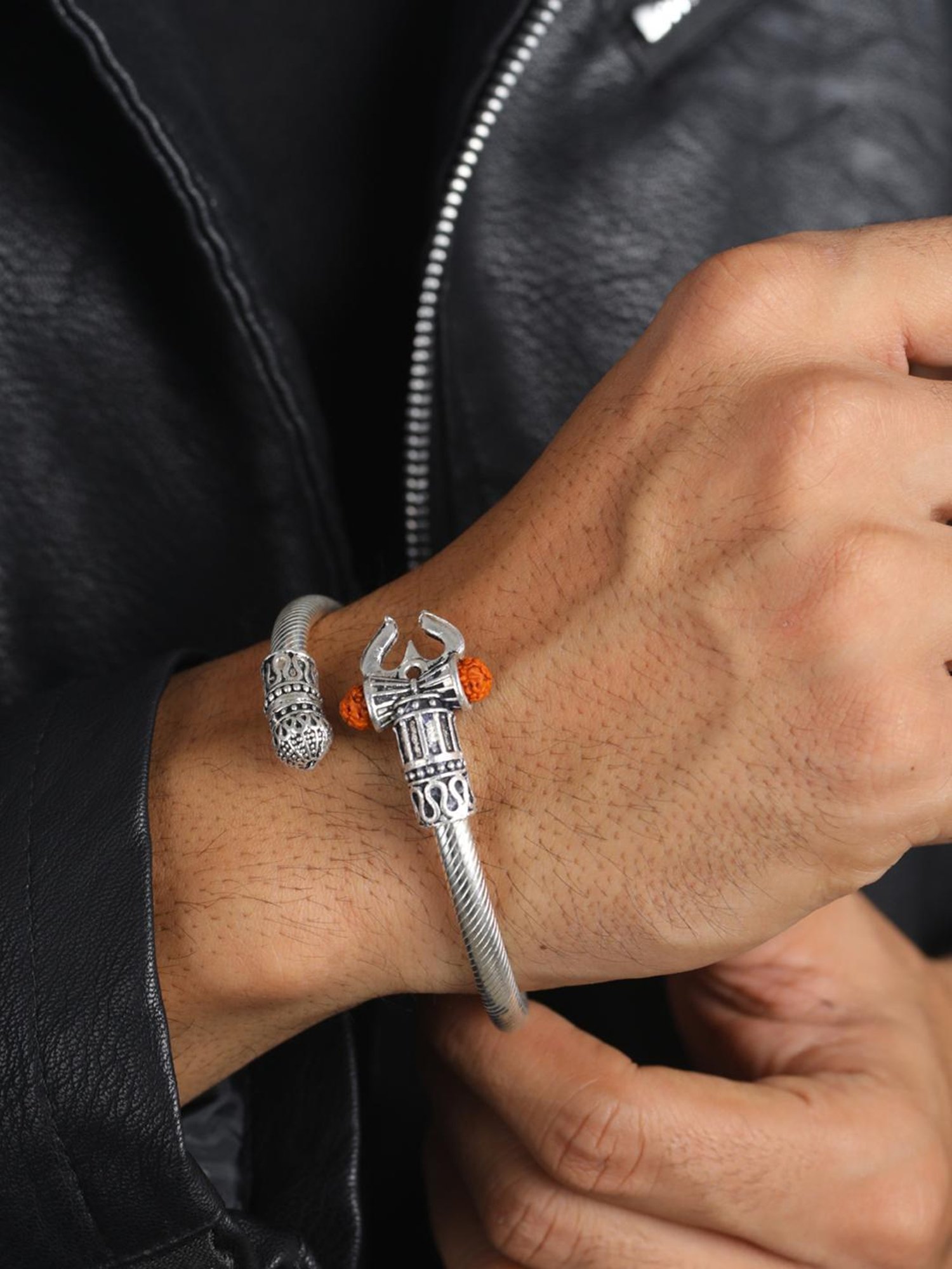 Bold by Priyaasi Trishul Rudraksh Silver-Plated Bracelet for Men