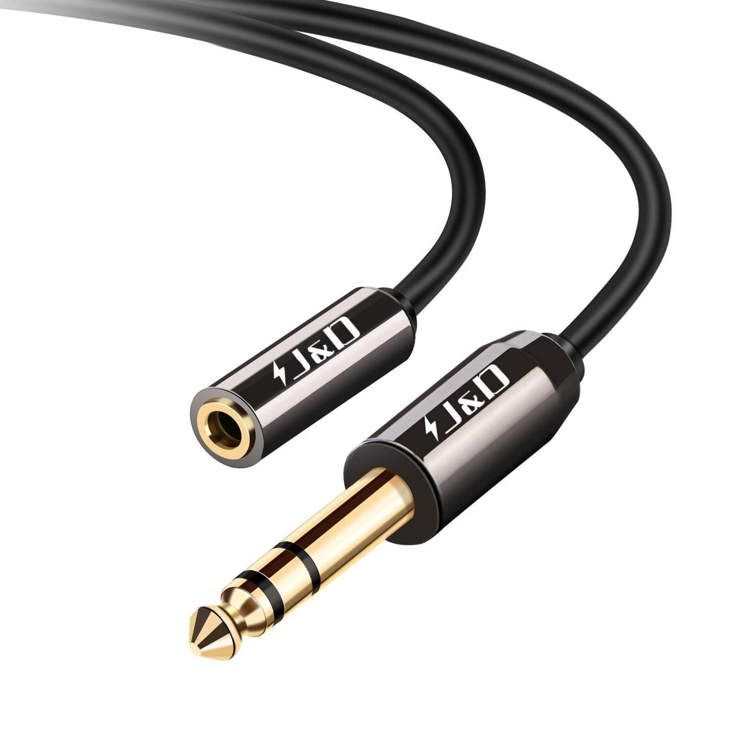 J&D 3.5 mm to 6.35 mm Cable, Gold-Plated [Copper Shell] [Heavy Duty] 3.5mm 1/8" Female TRS to 6.35mm 1/4" Male TRS Stereo Audio Adapter Cable for iPhone, Amplifiers - 6 Feet