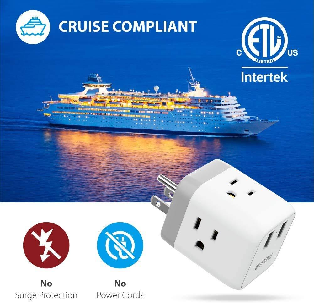 Multi Plug Outlet Extender, ETL Listed, TROND Electrical Outlet Splitter Expanders with 2 USB Ports, 3 Prong Wall Plug Adapter, Power Strip Cube Cruise Ship Accessories Must Have