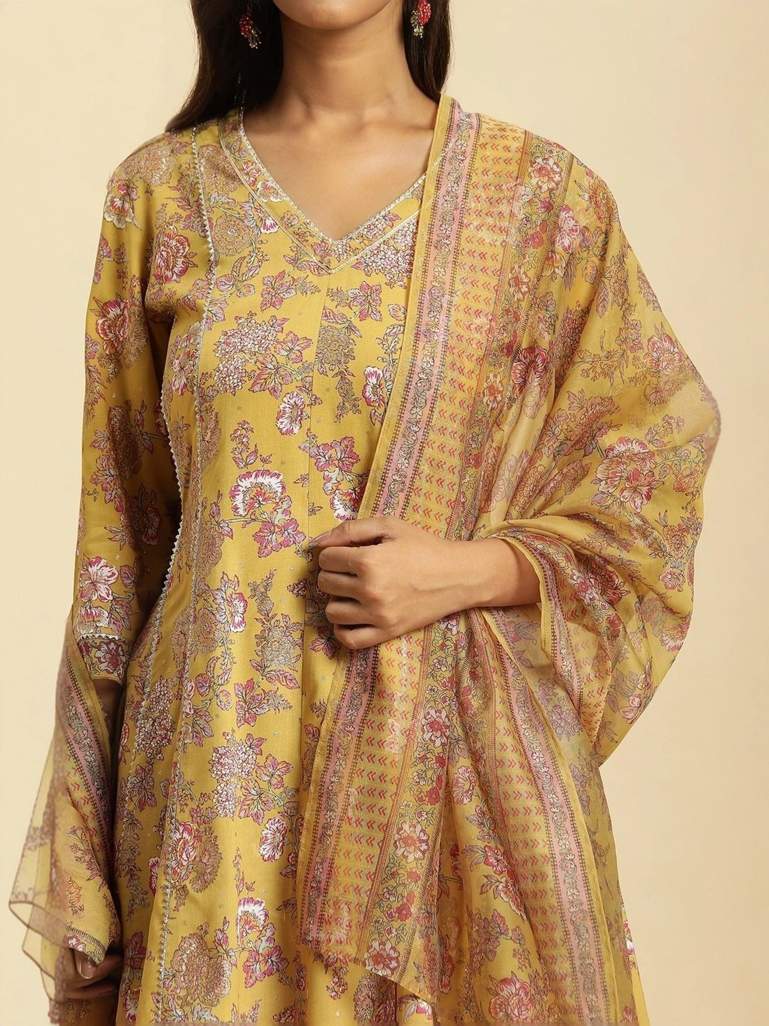 W Yellow Printed Kurti Sharara Set With Dupatta