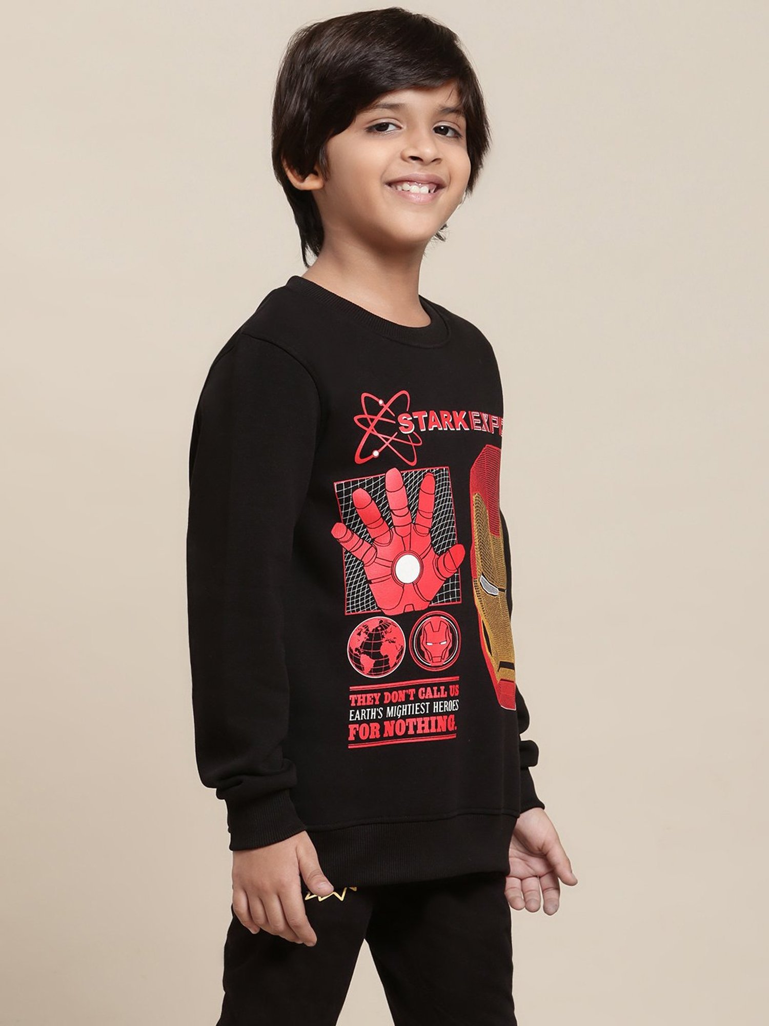 Kidsville Iron Man Printed Black Sweatshirt For Boys