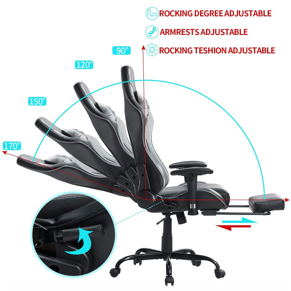 KASORIX Ergonomic Gaming Chair High Back Racing Chair with Footrest Massage Computer Gaming Chair Reclining Home Office Chair with Headrest and Lumbar Support