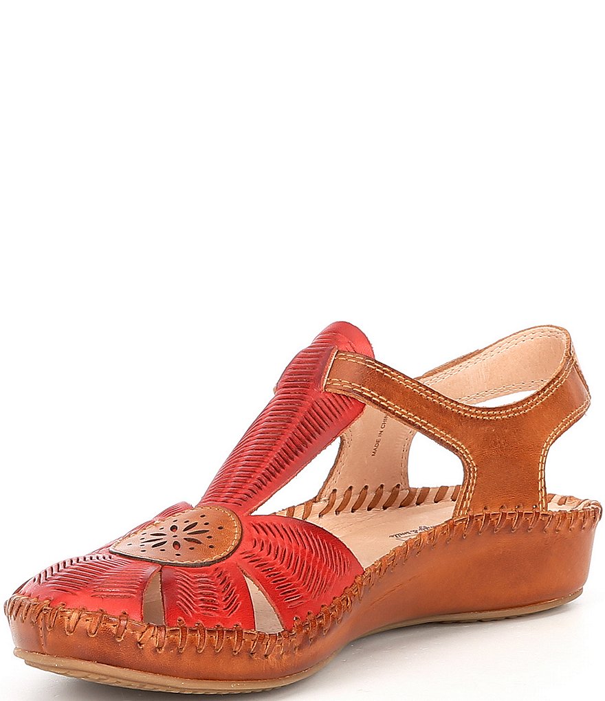 Pikolinos Puerto Vallarta 655 Leather Cut-Out Detail T-Strap Wedge Sandals