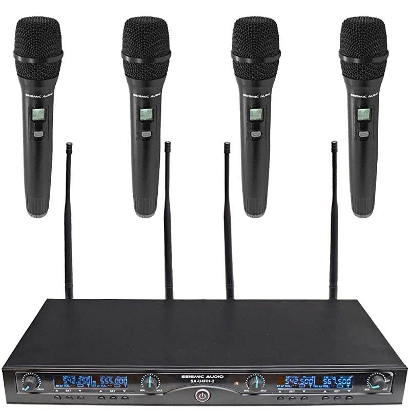 SA-U4HH4-2 - 4 Channel Professional UHF Wireless Microphone System with 4 Handheld Microphones, Adjustable Frequencies PA DJ Wireless Mics