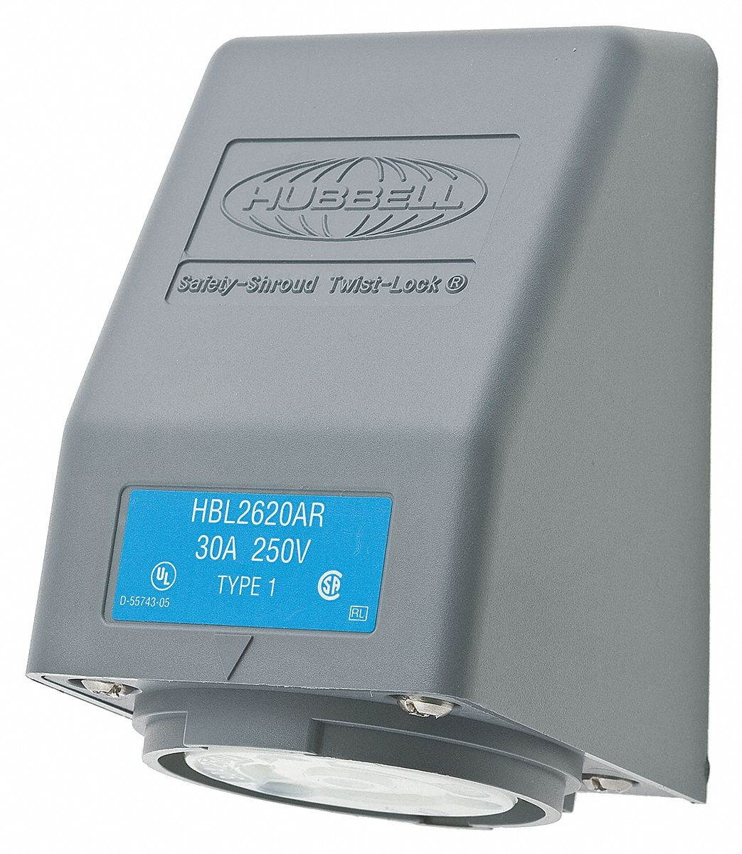 HUBBELL WIRING DEVICE-KELLEMS HBL2620AR 30A Angle Twist-Lock Receptacle 2P 3W