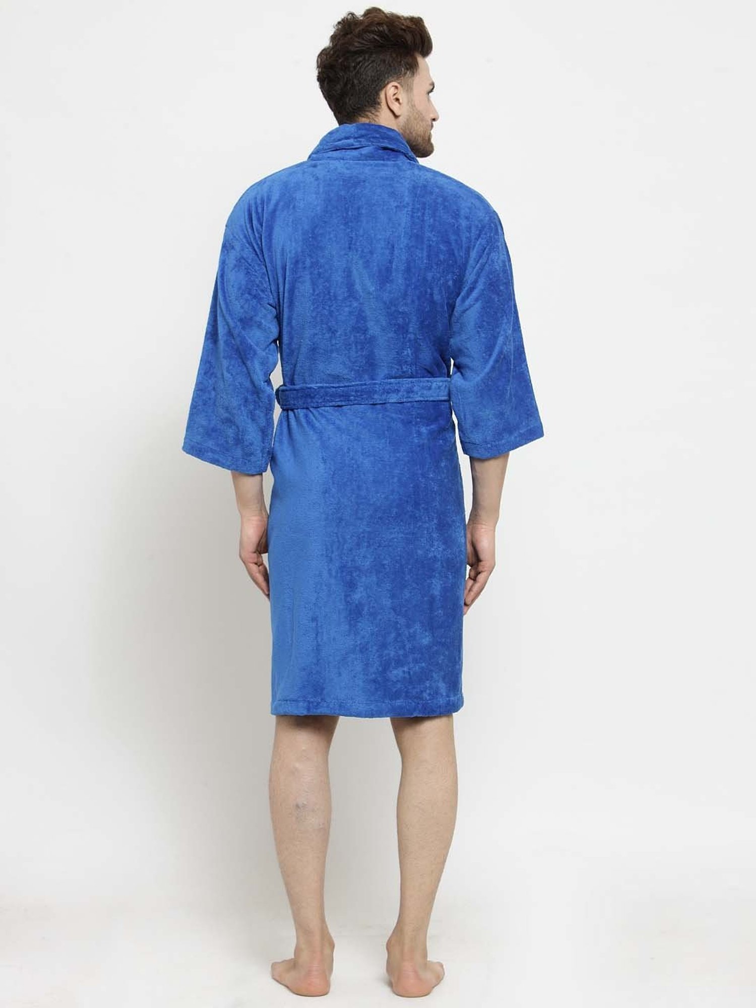 Trident Turkish Blue Cotton 350 GSM Bathrobe for Men (Medium)