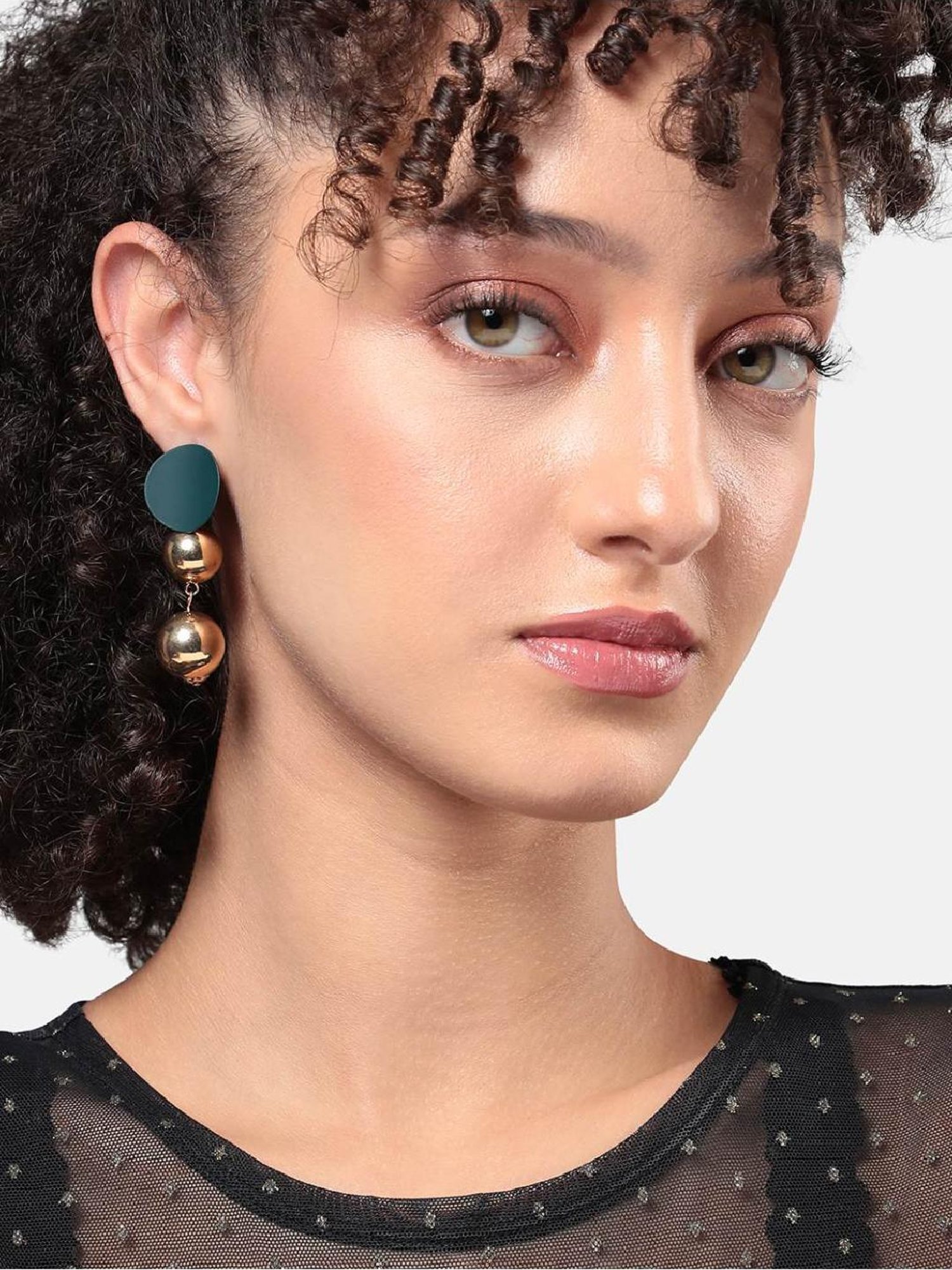 Sohi Women's Ball Chain Drop Earrings  Emerald Green