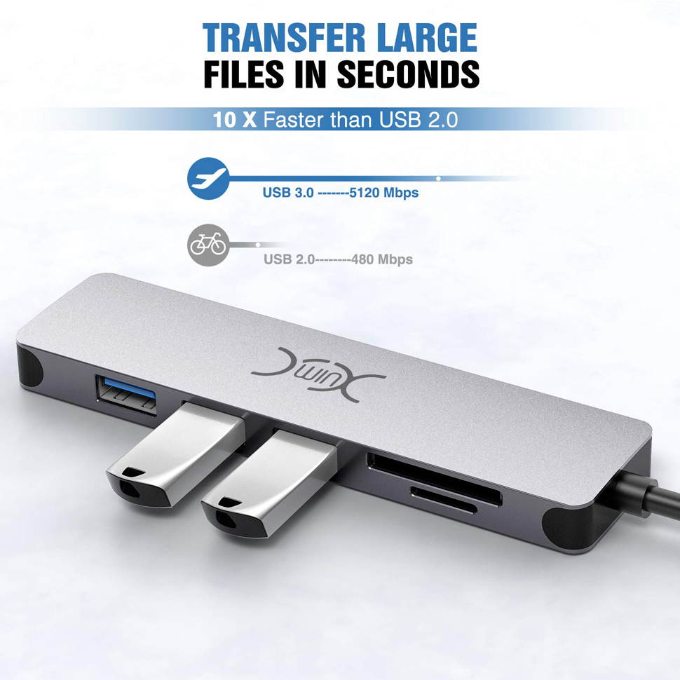 USB C to SD/MicroSD Card Reader, Nurbenn USB Type C[Thunderbolt 3] SD Adapter Compatible for MacBook Pro, MacBook,MacBook Air/iPad Pro 2018, Samsung Galaxy S10/S9/S8, Surface Book 2 and More - Gray