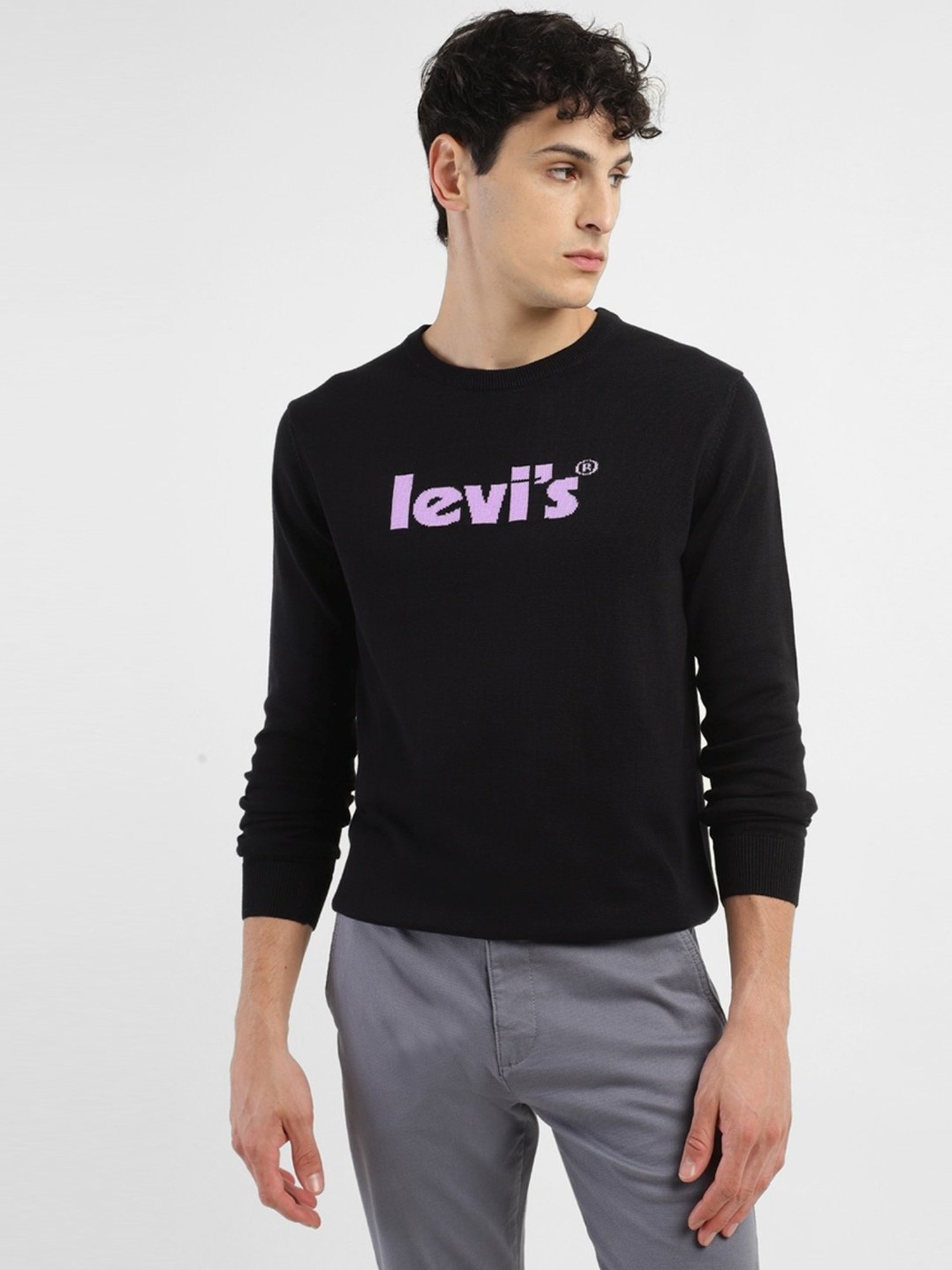 Levi's Black Cotton Regular Fit Logo Printed Sweater