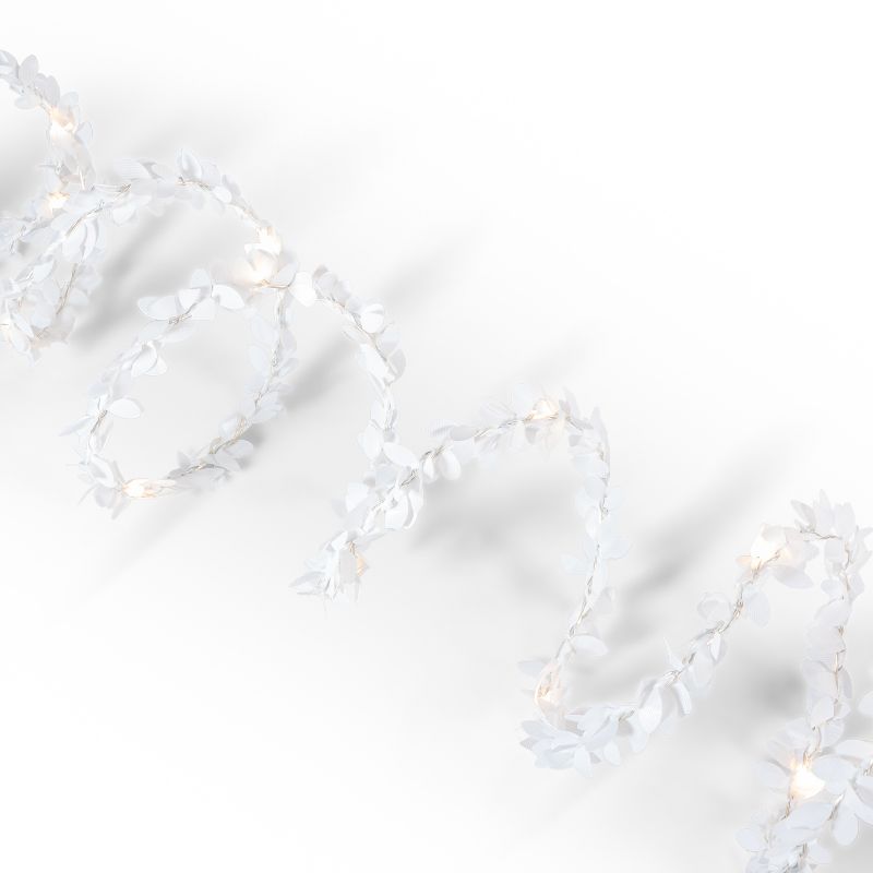 Everlasting Glow Set of Three 10 Foot White Boxwood Leaf Garlands with 30 Warm White LED Lights