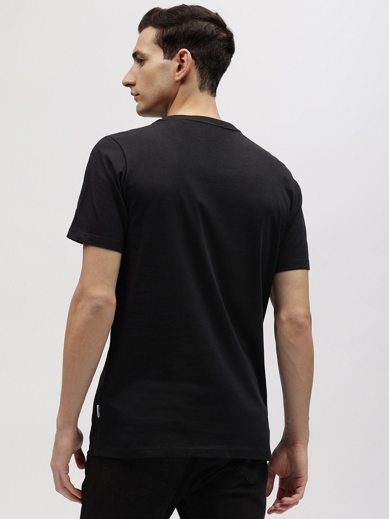 Lindbergh Black Cotton Regular Fit Printed T-Shirt