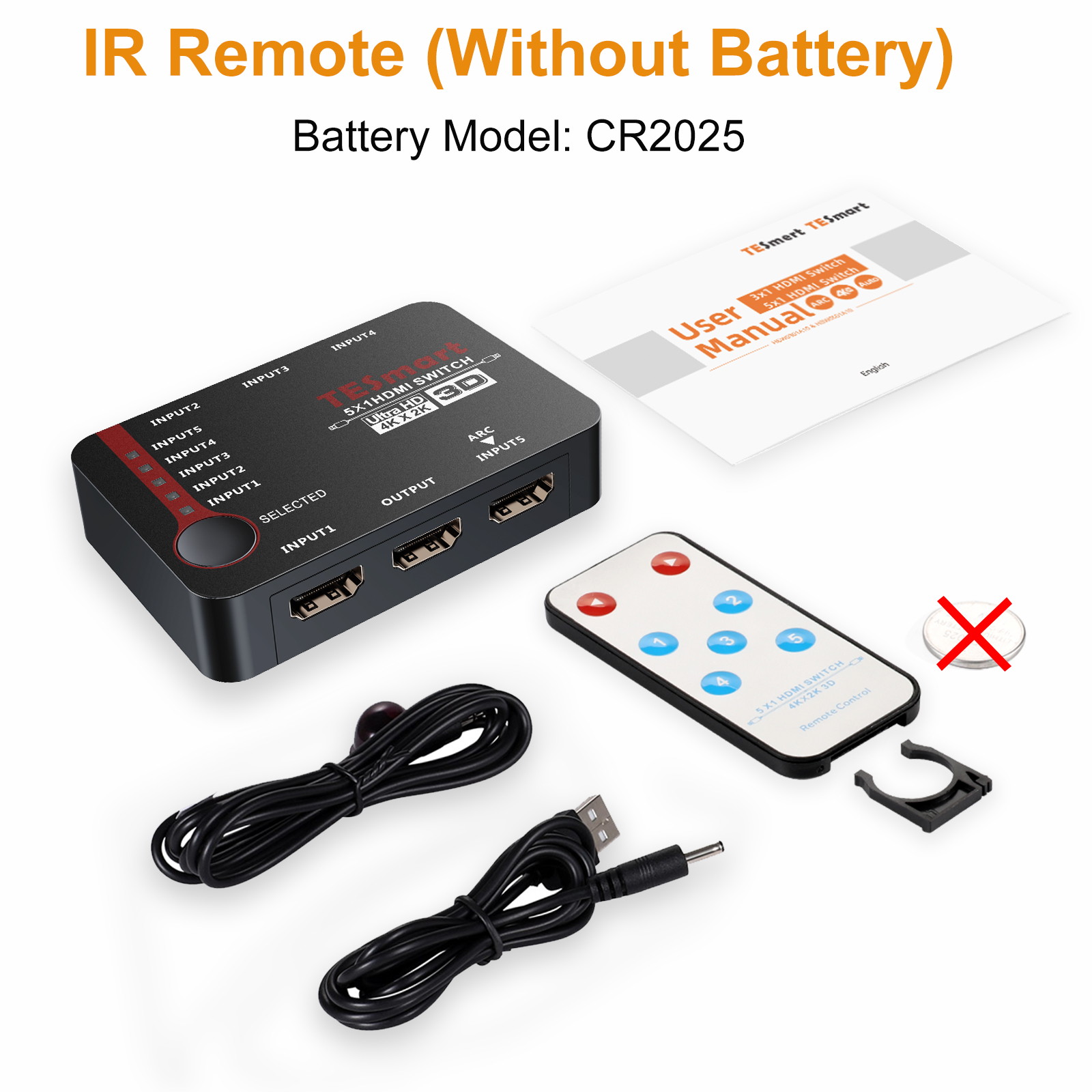 TESmart 5x1 HDMI Switch 5 In 1 Out, Intelligent 5 Port HDMI Switcher, Splitter, For Xbox 360/One, PS4/PS3, etc, Supports 4K@30Hz, Full HD1080P, 3D with IR Remote