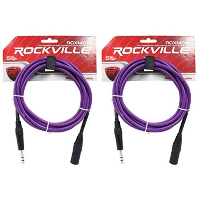 2 rockville rcxmb10p purple 10' male rean xlr to 1/4'' trs balanced cables