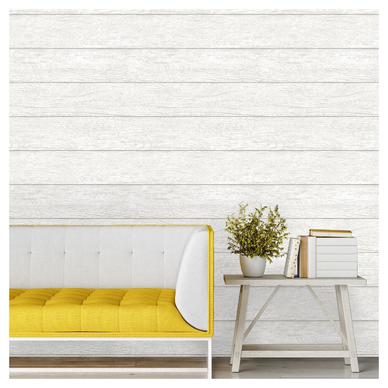 Devine Color Textured Shiplap Peel & Stick Wallpaper White