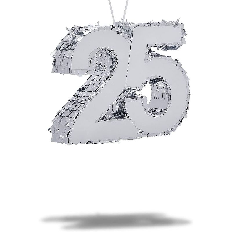 Mini Number Pinata 25 for 25th Birthday & Aniversay, Silver Foil