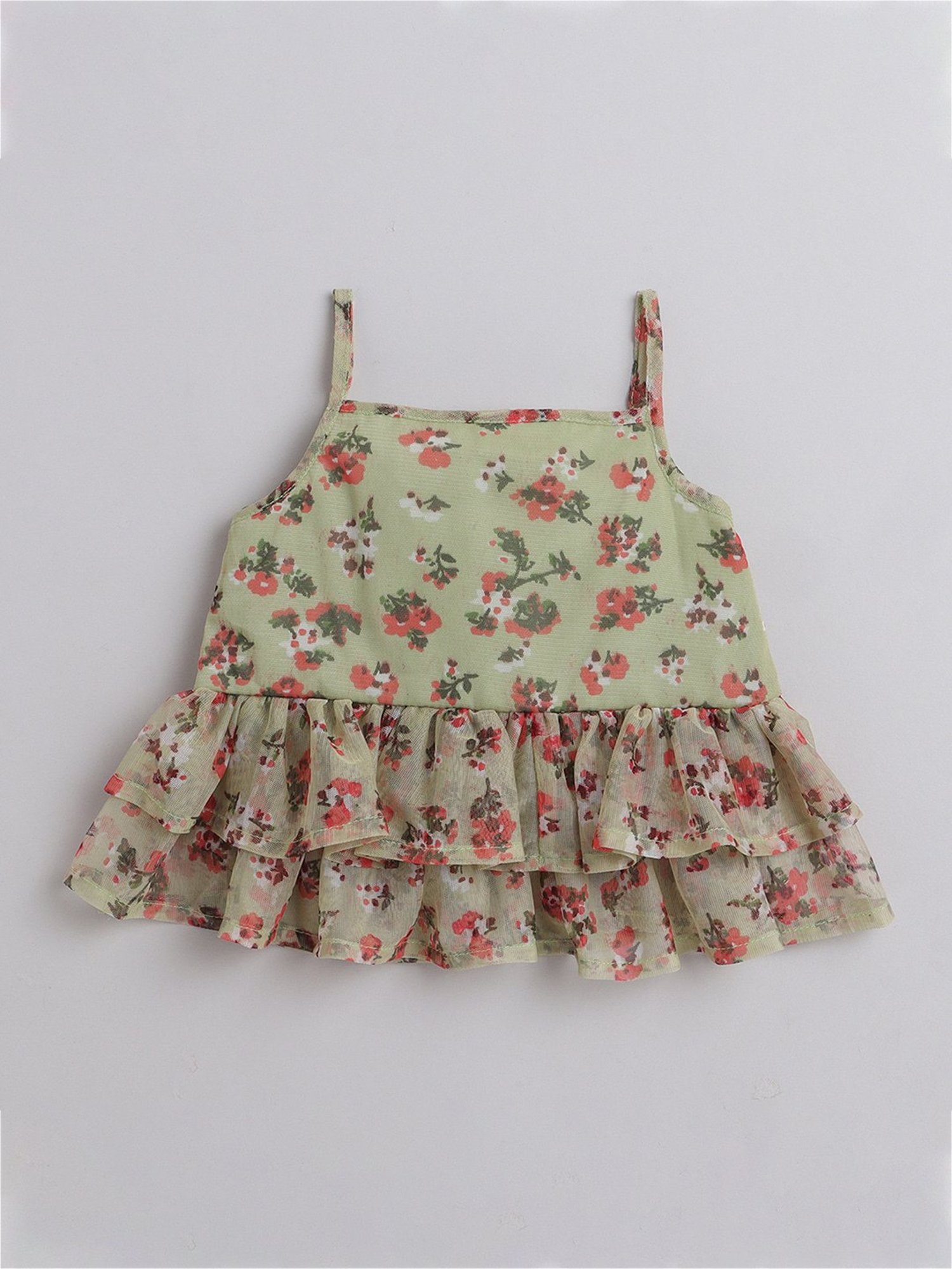 Many Frocks Kids Green Floral Print Top with Plazzos
