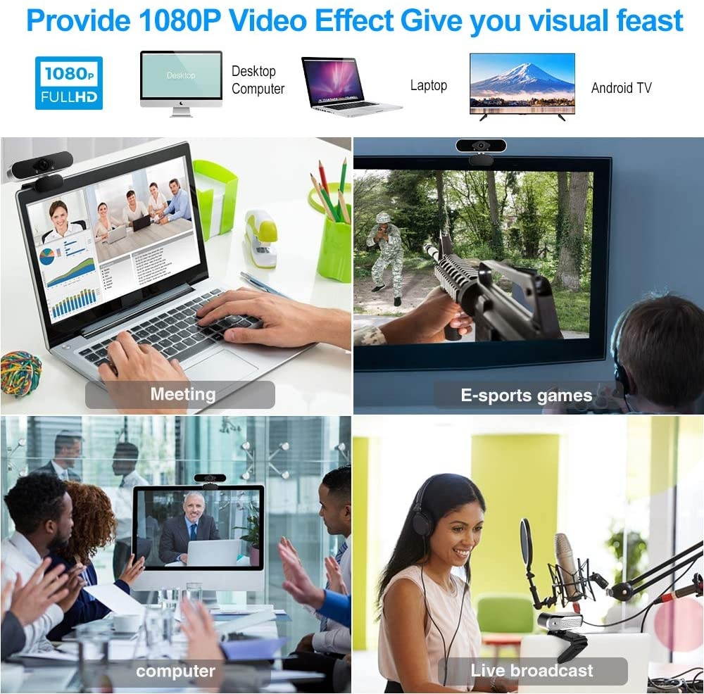 Webcam with Microphone,1080P USB Computer Webcam with Beauty Function[ Plug and Play 30fps],for Pc Video Conferencing/Caling/Gaming,Laptop/Desktop/Mac/Skype/Youtobe/Zoom/Facetime