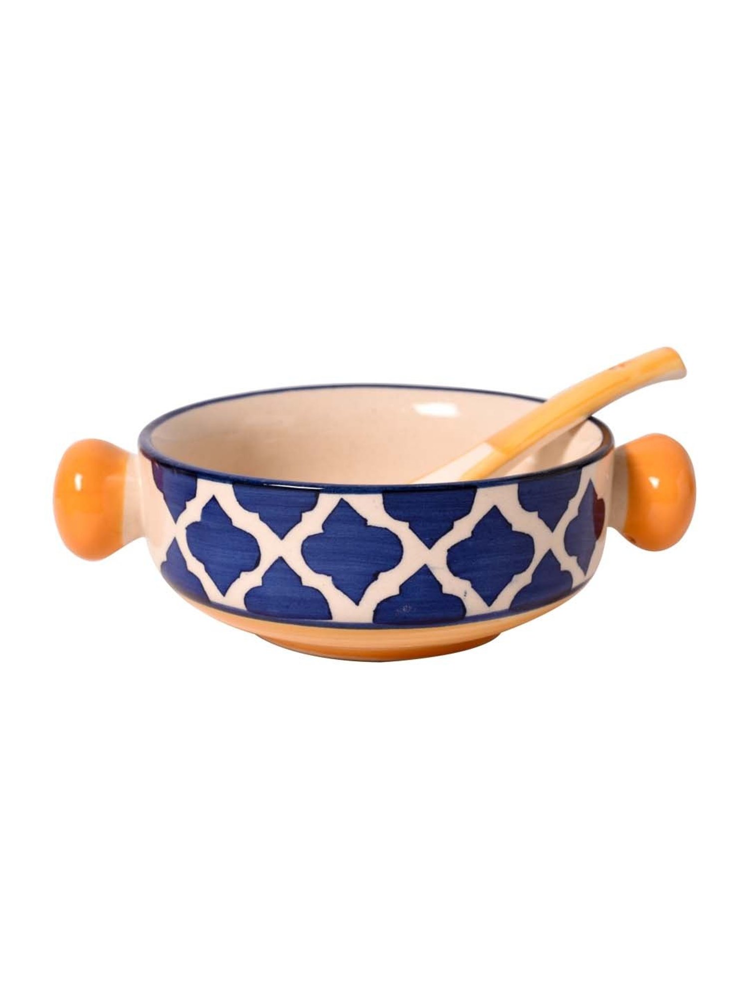 Unravel India Blue & White Ceramic  Soup Bowl Set