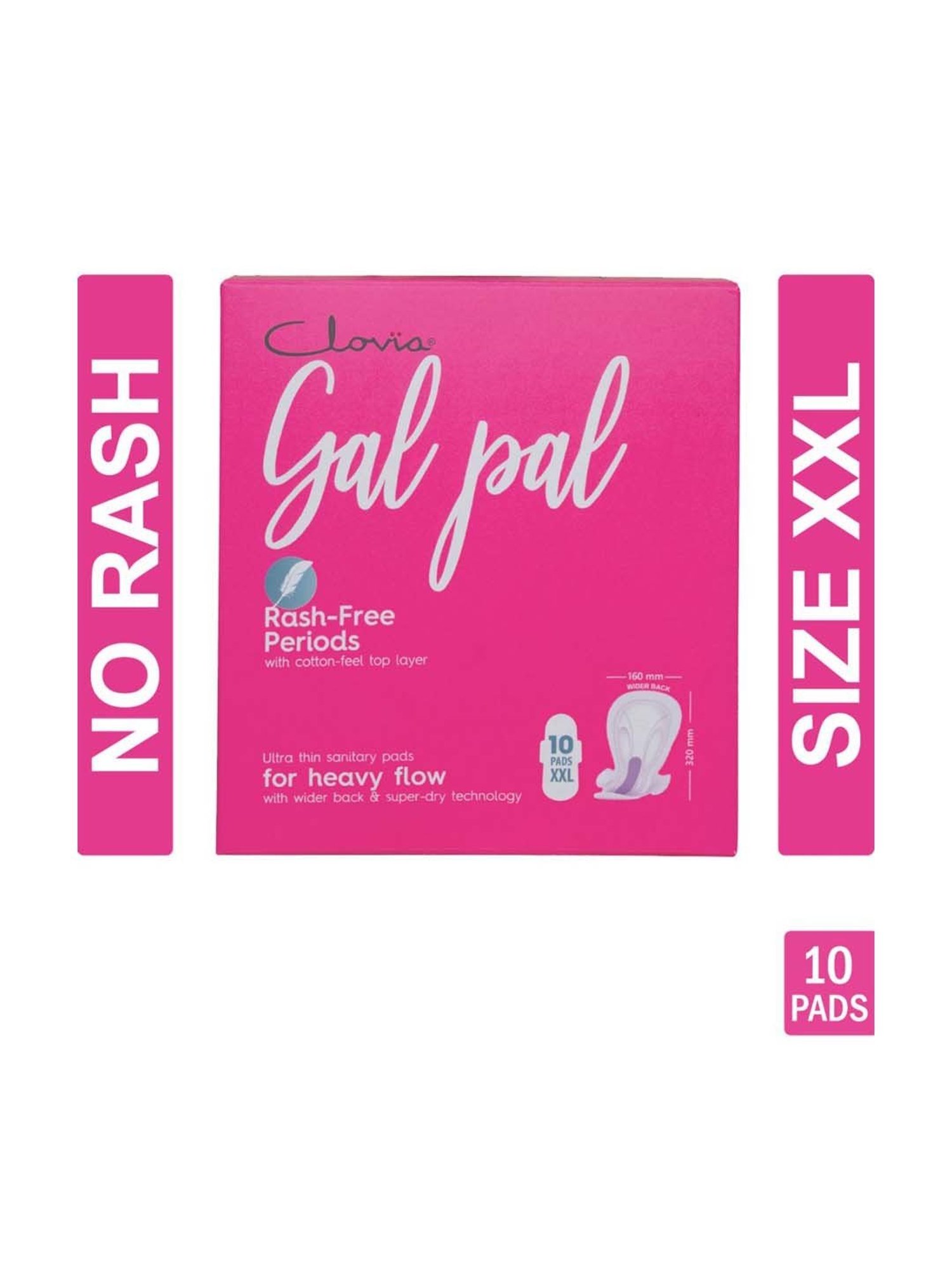Clovia Botaniqa Gal Pal Sanitary 10 Pads XXL for Extra Heavy Flow - 320 mm