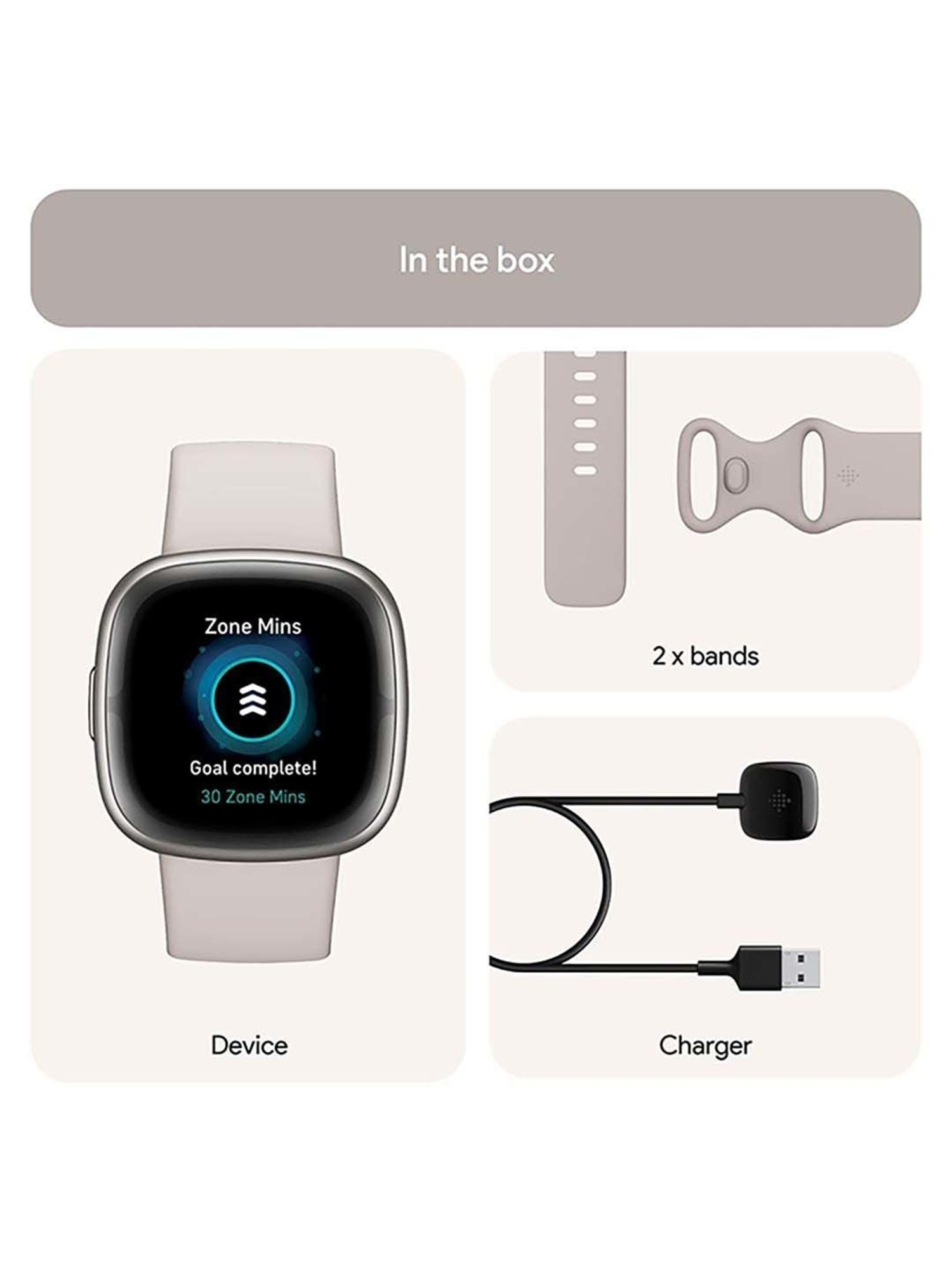 Fitbit Sense 2 Health & Fitness Watch (Lunar White / Platinum Aluminium)