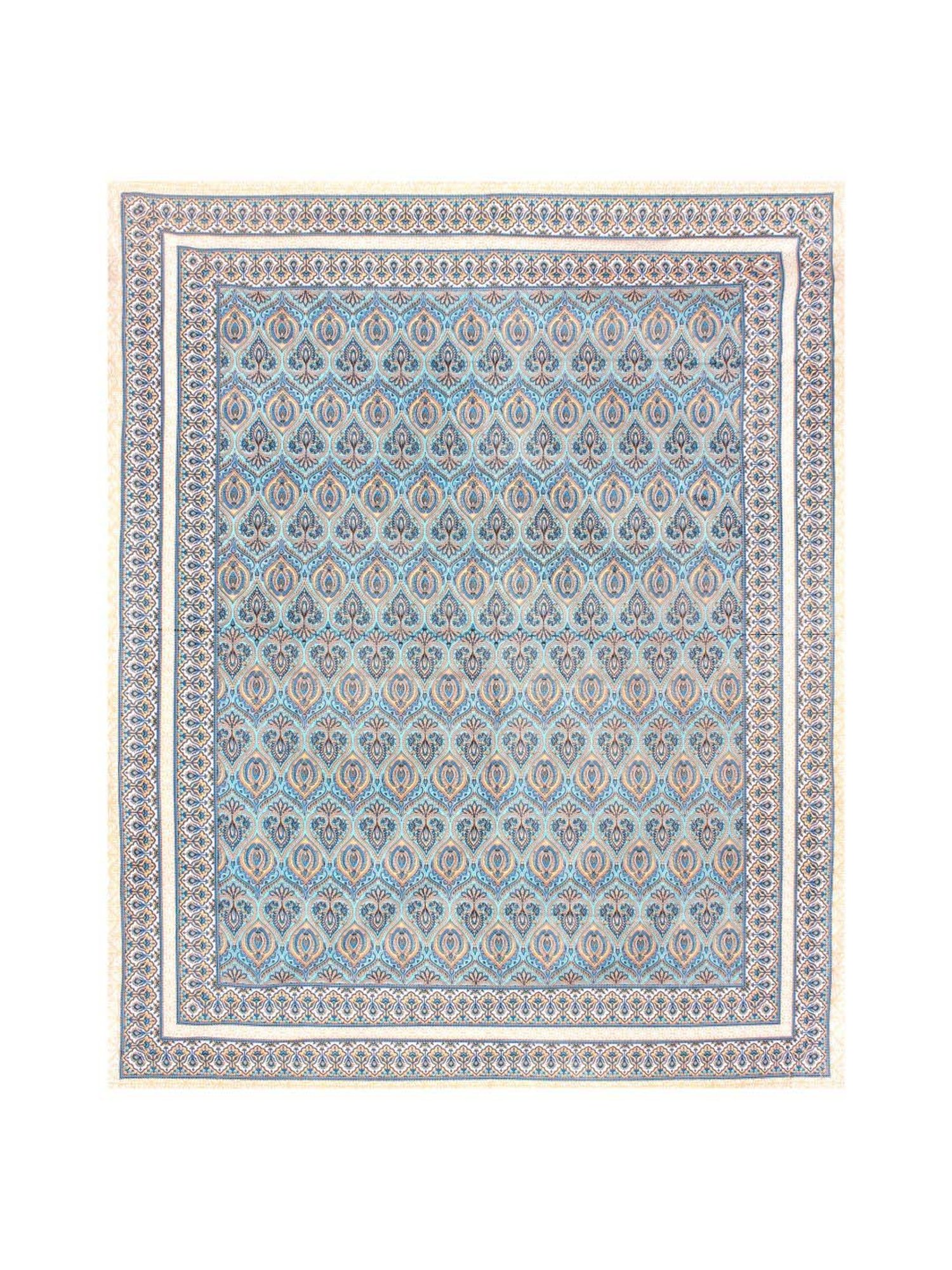 BELLA CASA Ethnic Collection Blue Cotton 180 TC King Bedsheet with 2 Pillow Covers