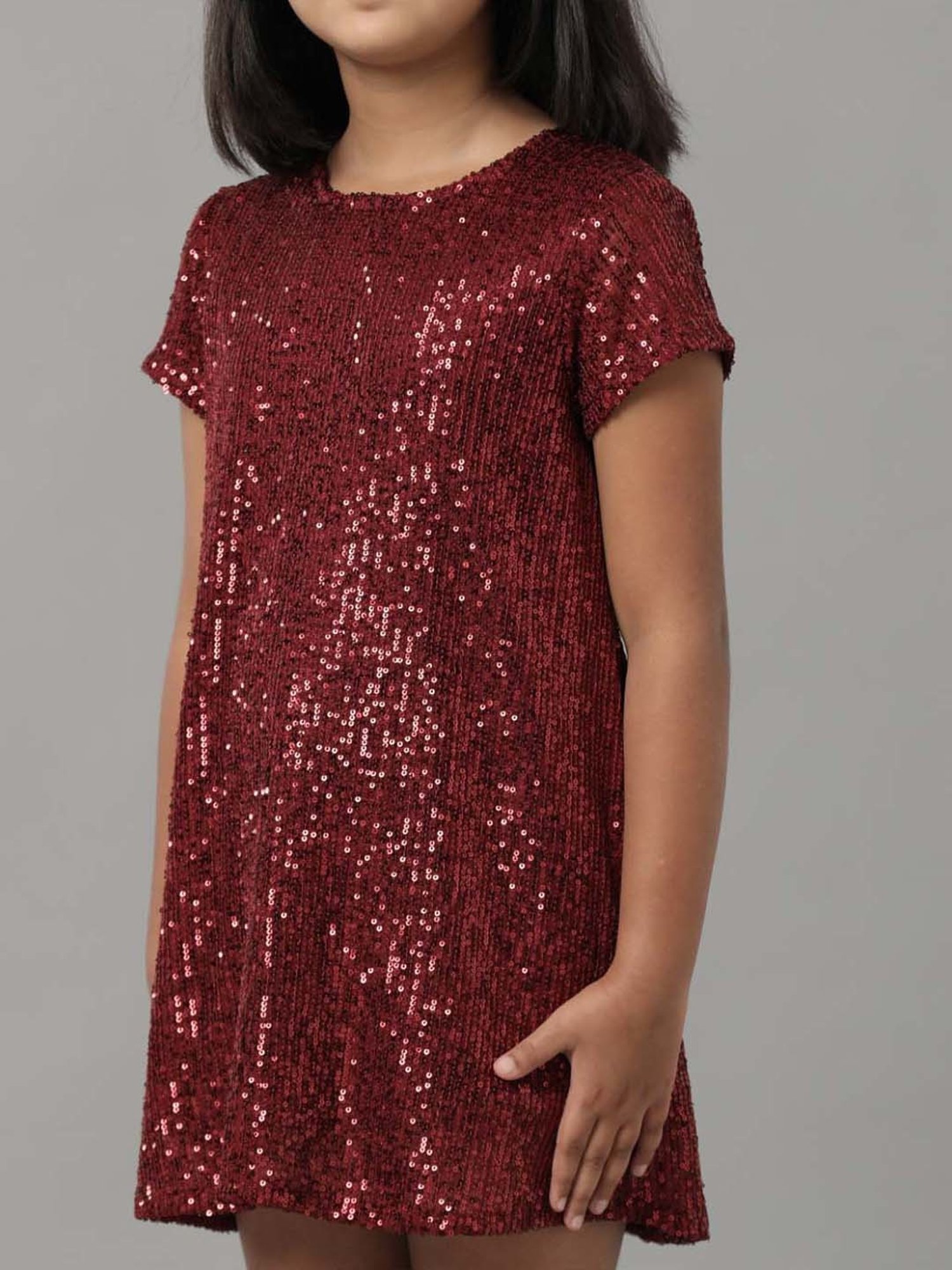 Under Fourteen Only Kids Maroon Embellished Dress