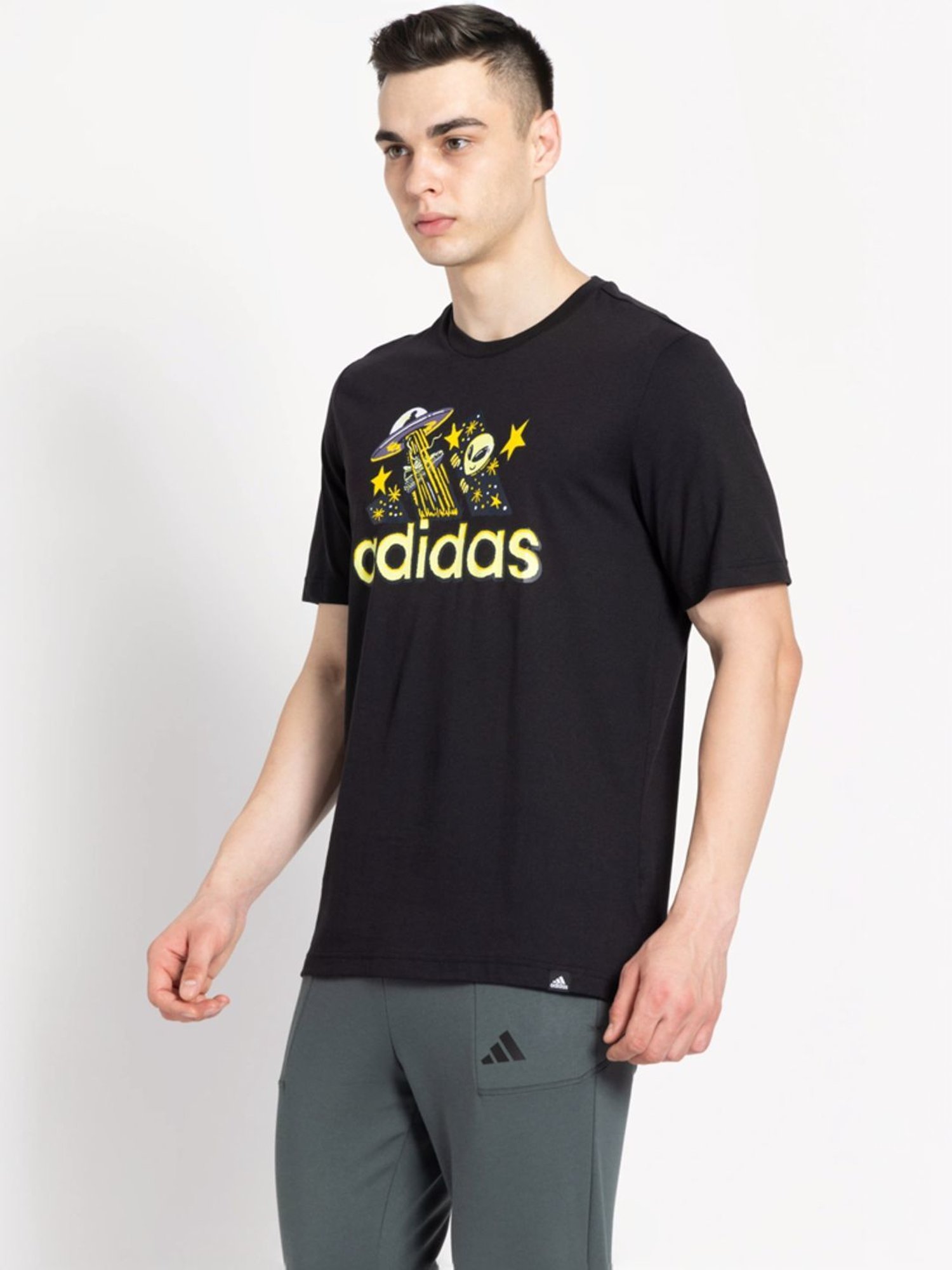 Adidas Black Regular Fit Printed Sports T-Shirt