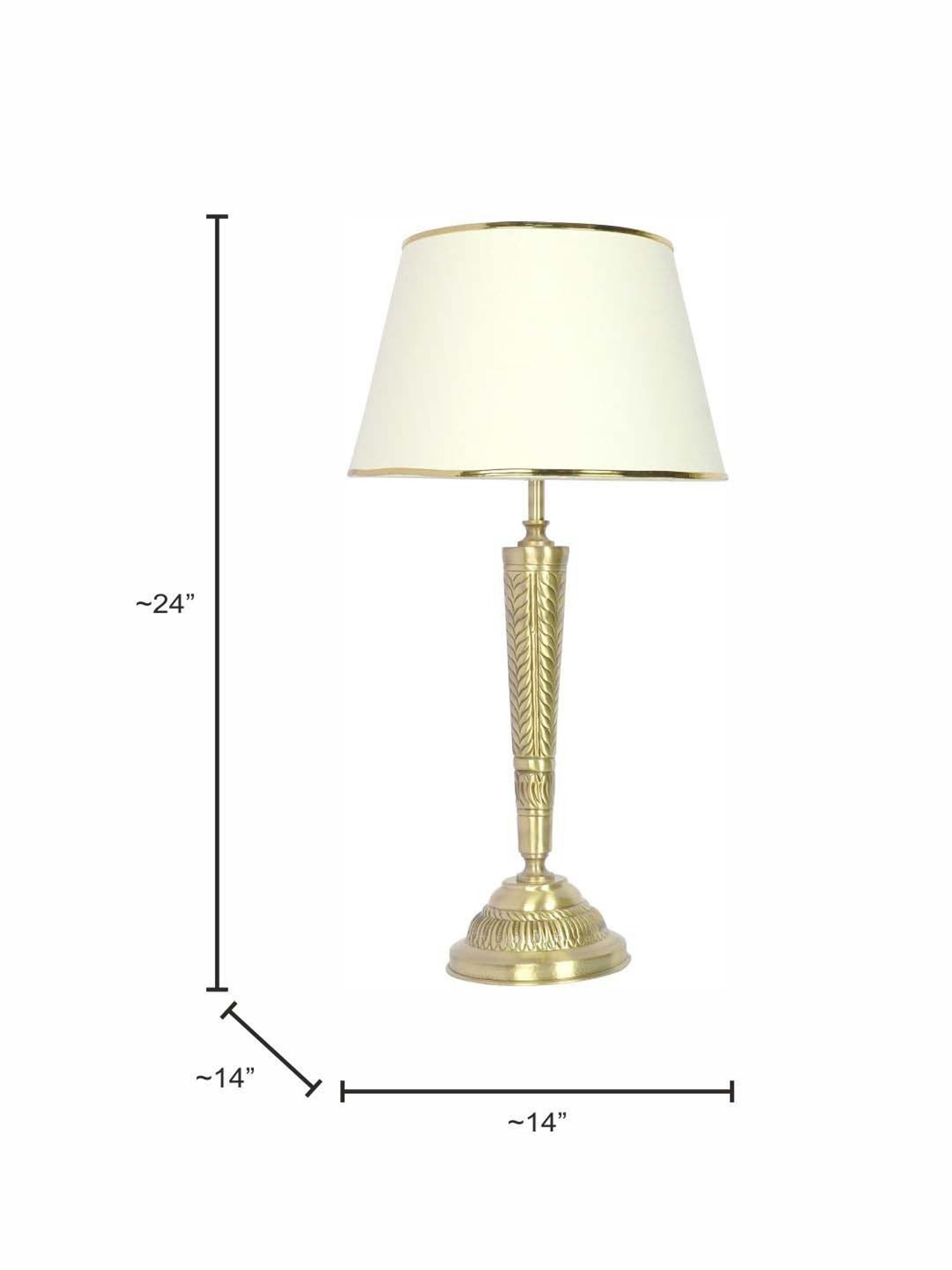 FOS LIGHTING Conical Antique Golden & Off-White Brass Table Lamp With Fabric Shade