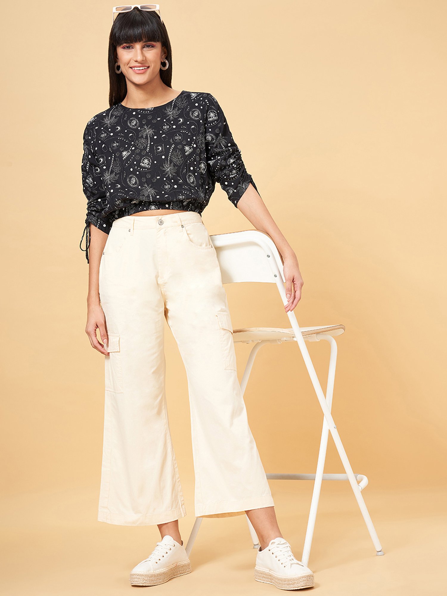 People by Pantaloons Jet Black Printed Top